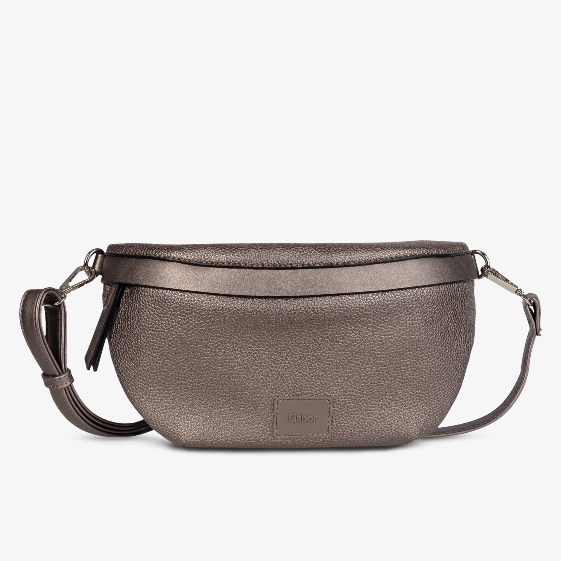 Elegante graubraune Ledertasche mit schlankem Design und verstellbarem Riemen, ideal für den täglichen Gebrauch