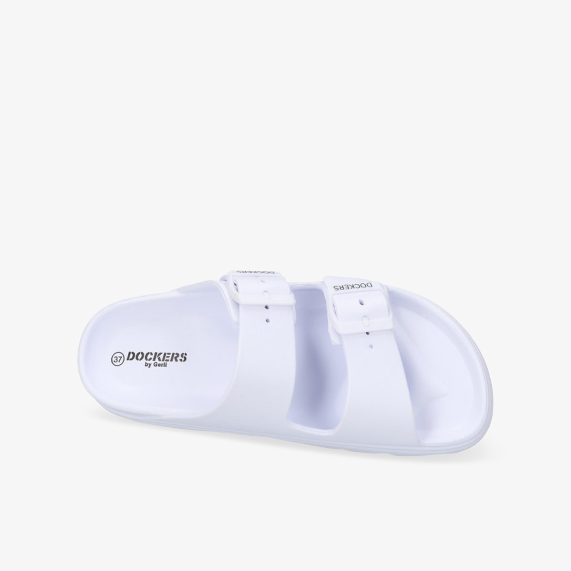 Weiße Sandale mit zwei verstellbaren Riemen und ergonomischem Fußbett für komfortablen und sicheren Halt