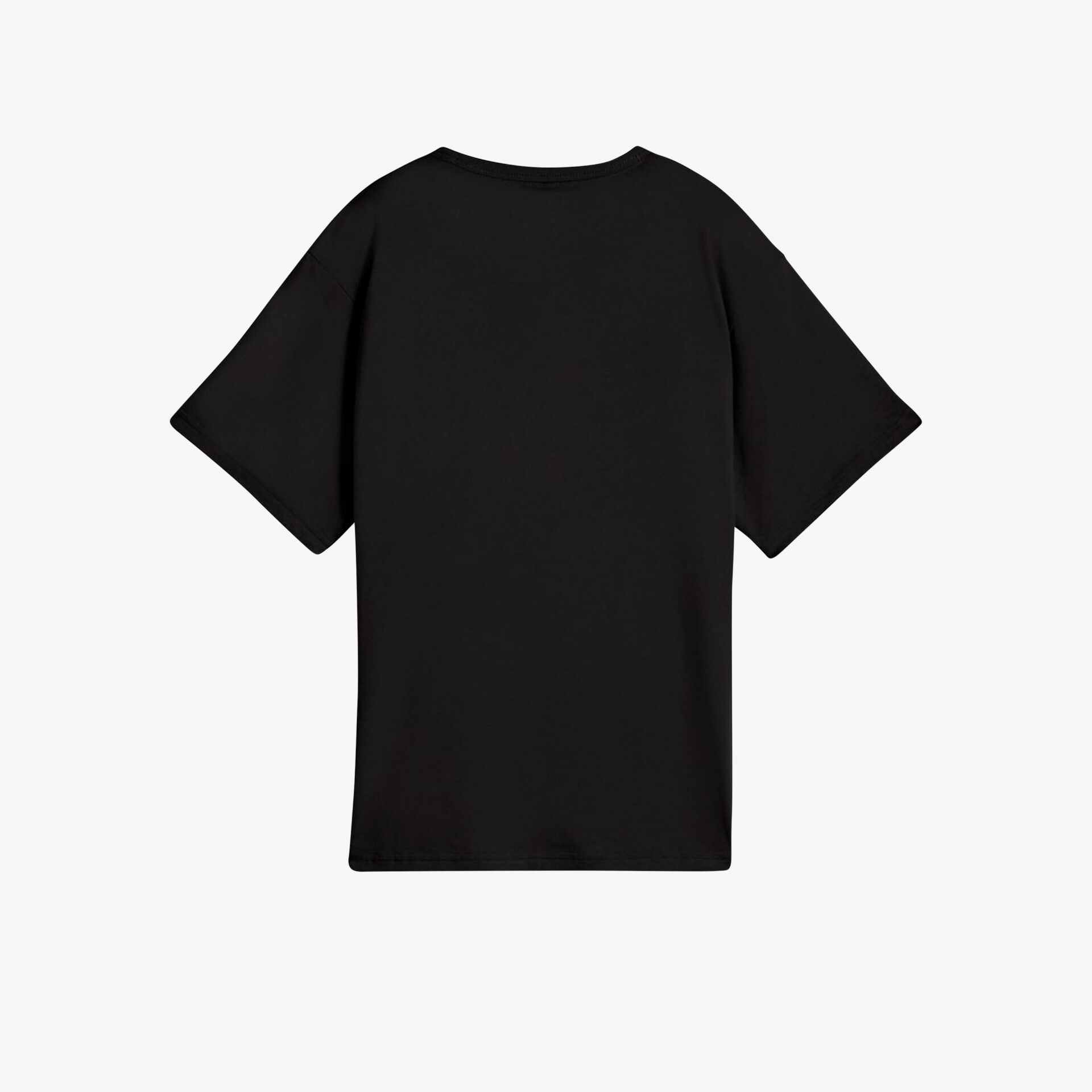 Schwarzes T-Shirt mit kurzem Arm in Rückansicht, schlichtes und bequemes Design