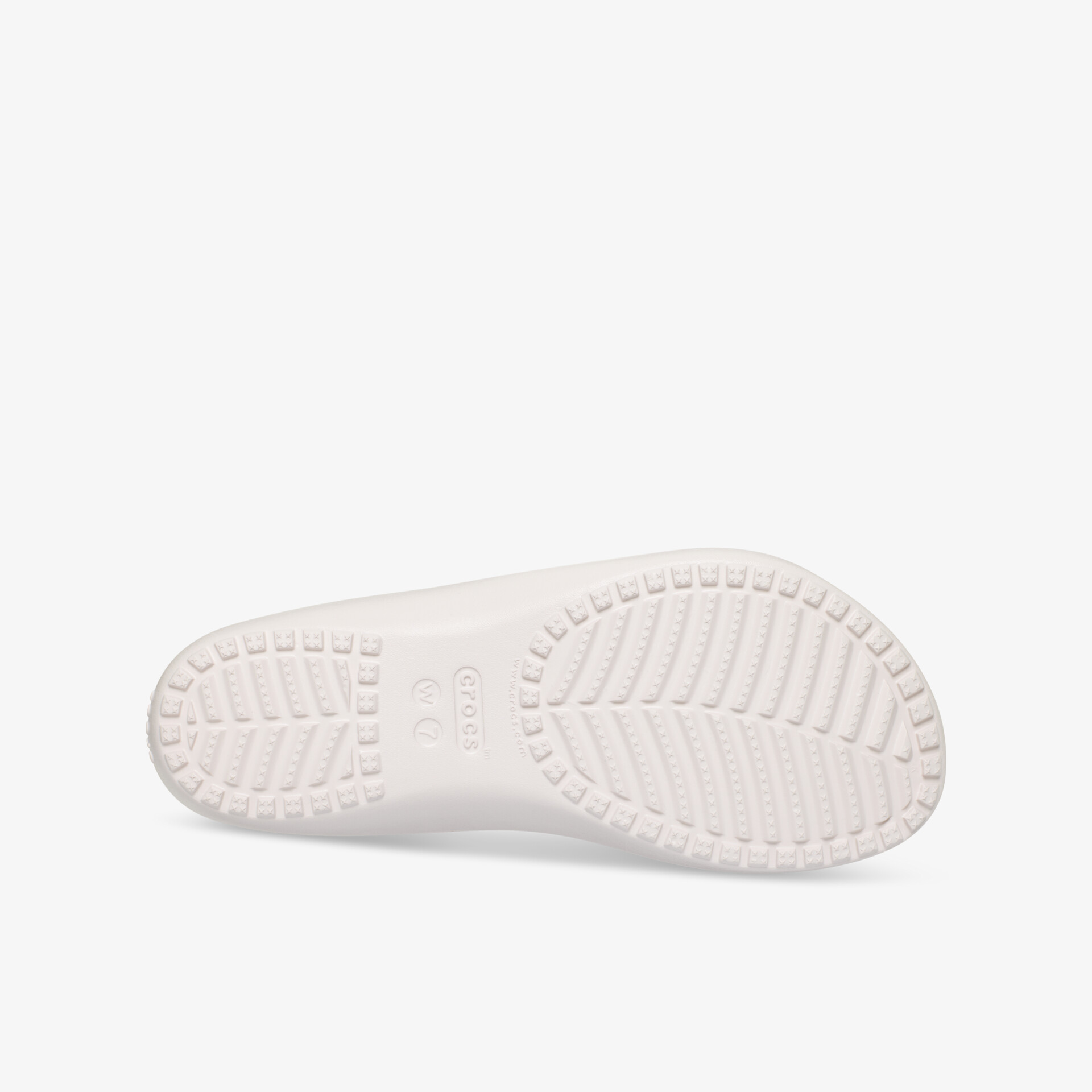 Weiße Schuhsohle mit tiefem Profil für optimalen Halt und Komfort auf verschiedenen Untergründen