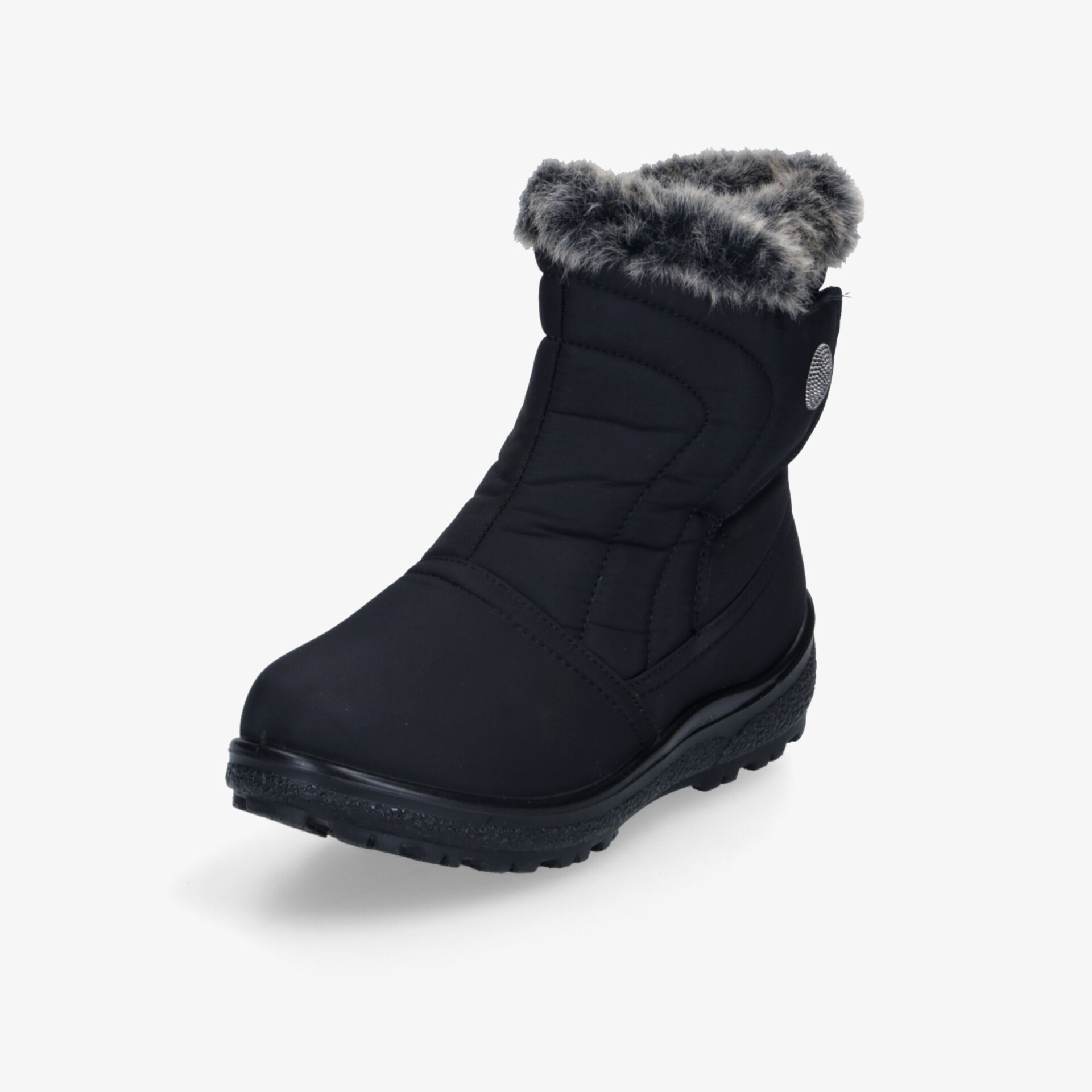 Warmer, wetterfester Winterstiefel in Schwarz mit weichem Fellkragen und rutschfester Sohle für kalte Tage