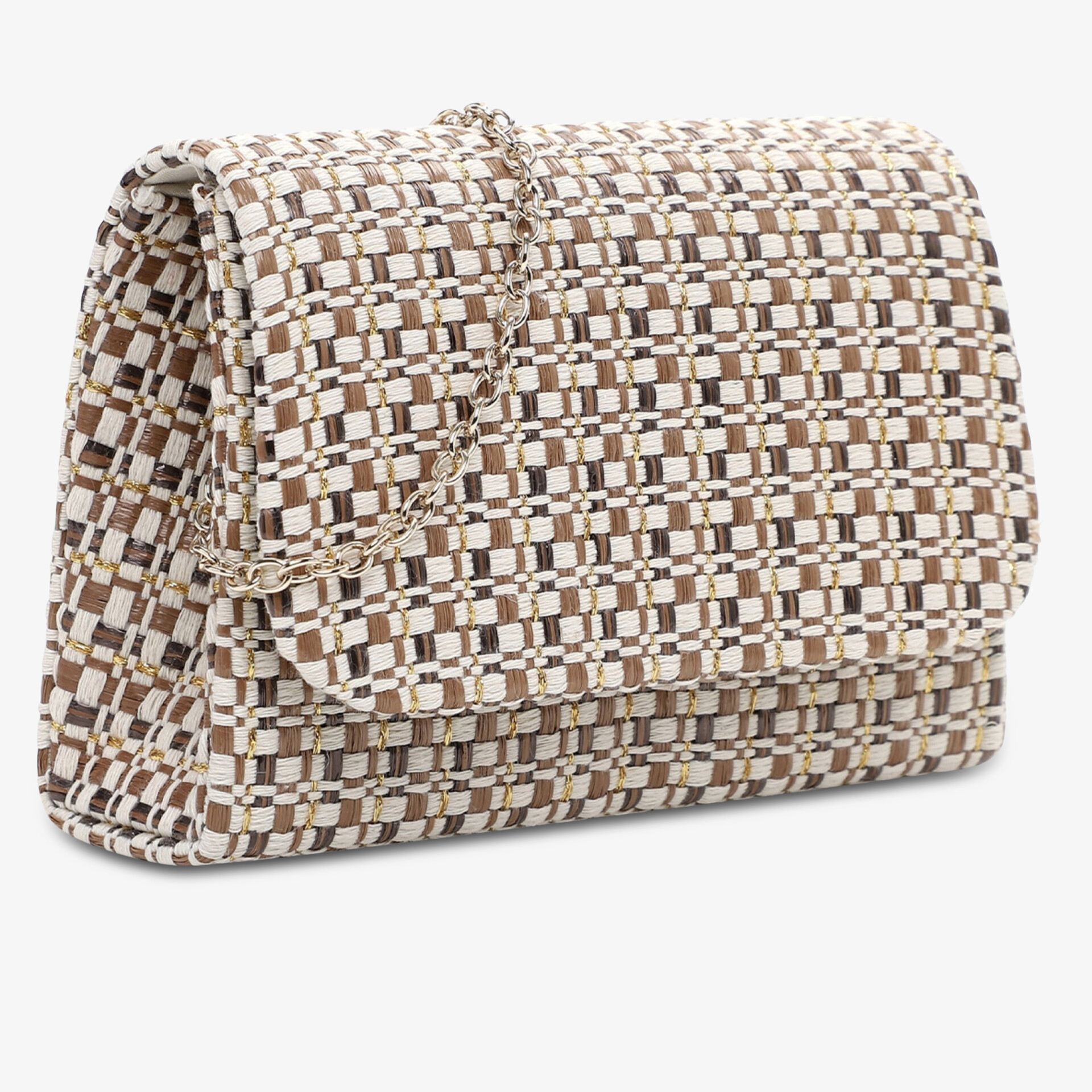 Stilvolle und elegante Handtasche in gewebtem Design mit kompaktem Format, ideal für moderne Outfits.