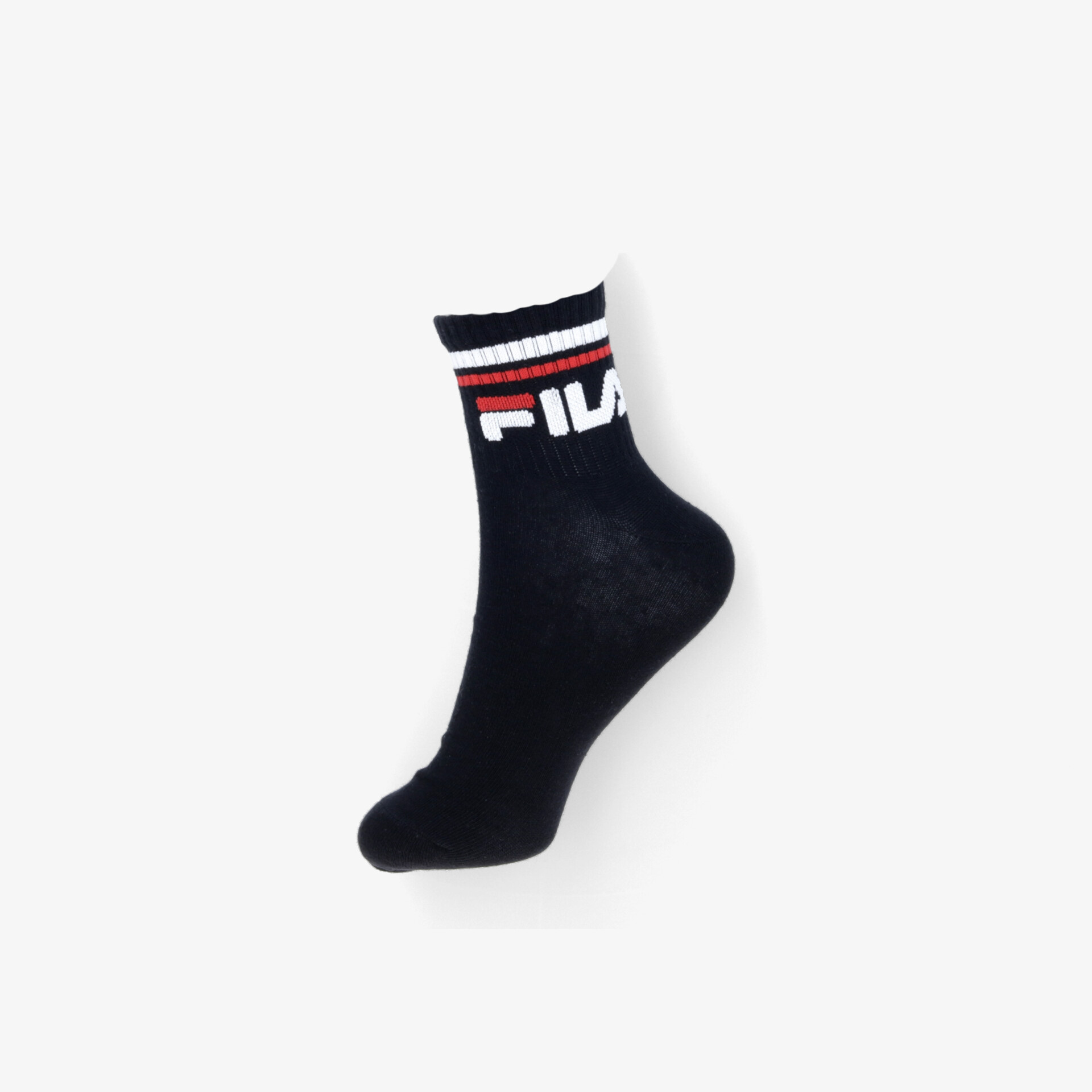 Schwarze Sportsocke mit elastischem Bund und markantem Logo, bequem und atmungsaktiv für hohen Tragekomfort