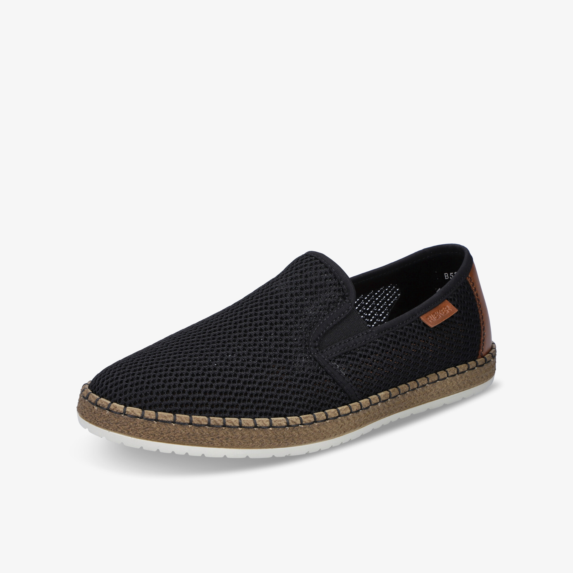 Leichter schwarzer Espadrille-Schuh mit atmungsaktivem Gewebe, flexibler Sohle und bequemer Passform, ideal für den Alltag
