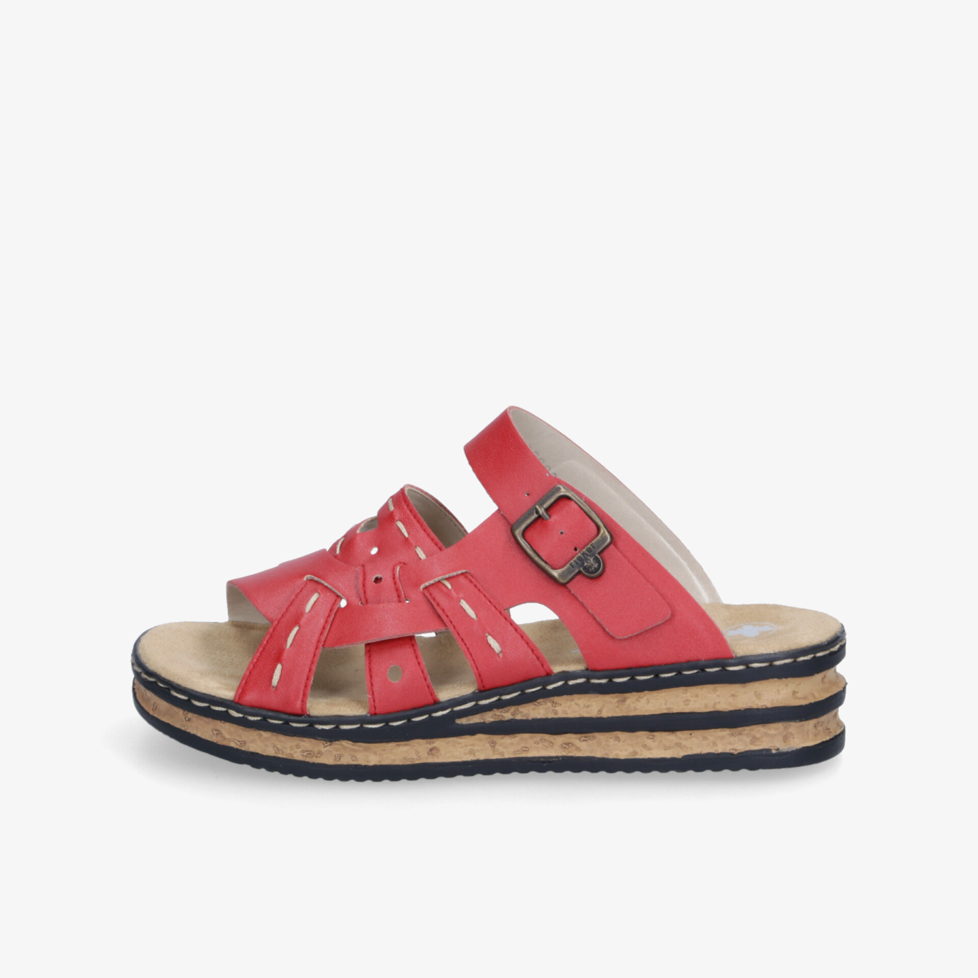 Rote Sandale mit verstellbarem Riemen und gepolsterter Innensohle für bequemen Sitz und modernen Look