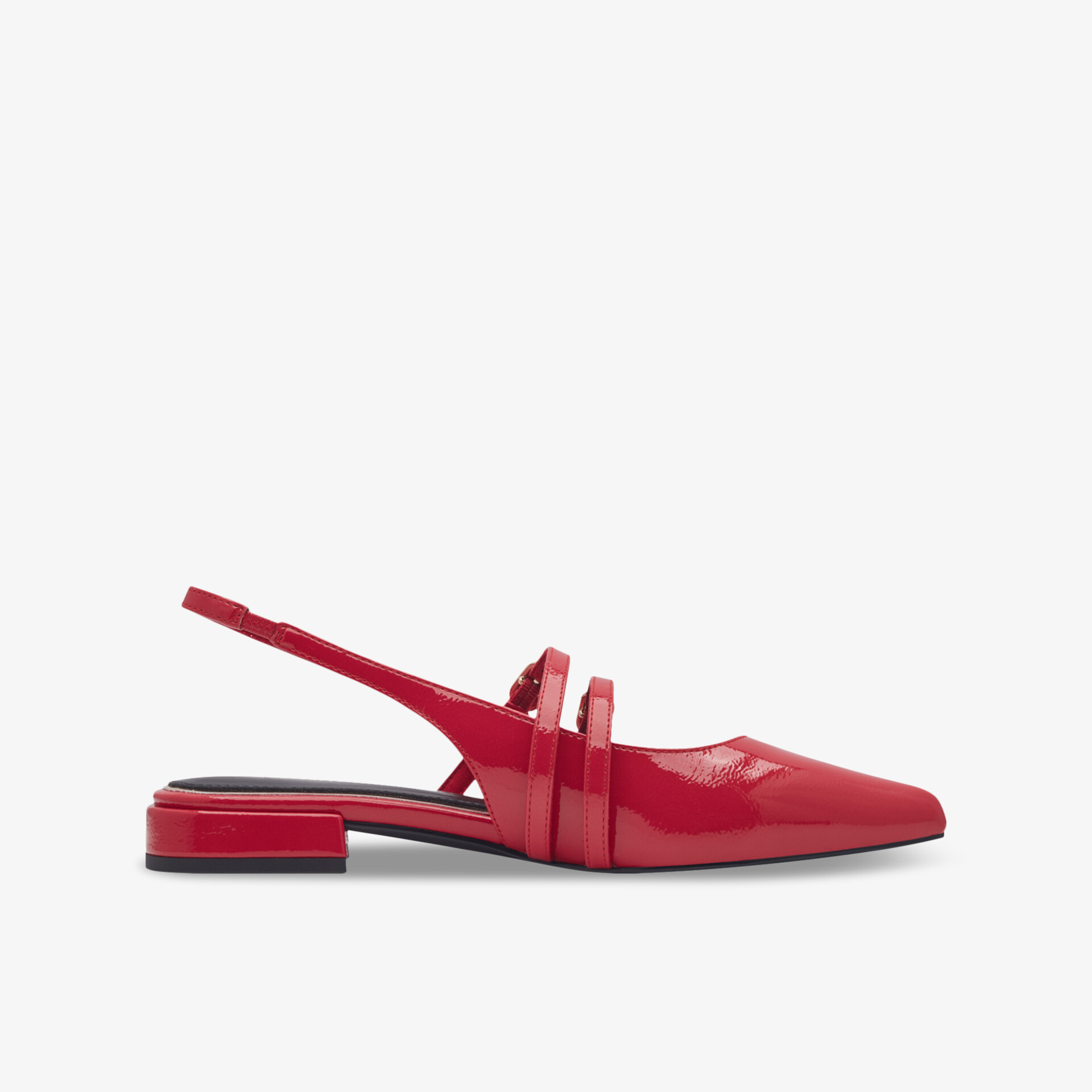 Roter Slingback Schuh aus Lackleder mit flachem Absatz und spitzer Schuhspitze, bequem und elegant