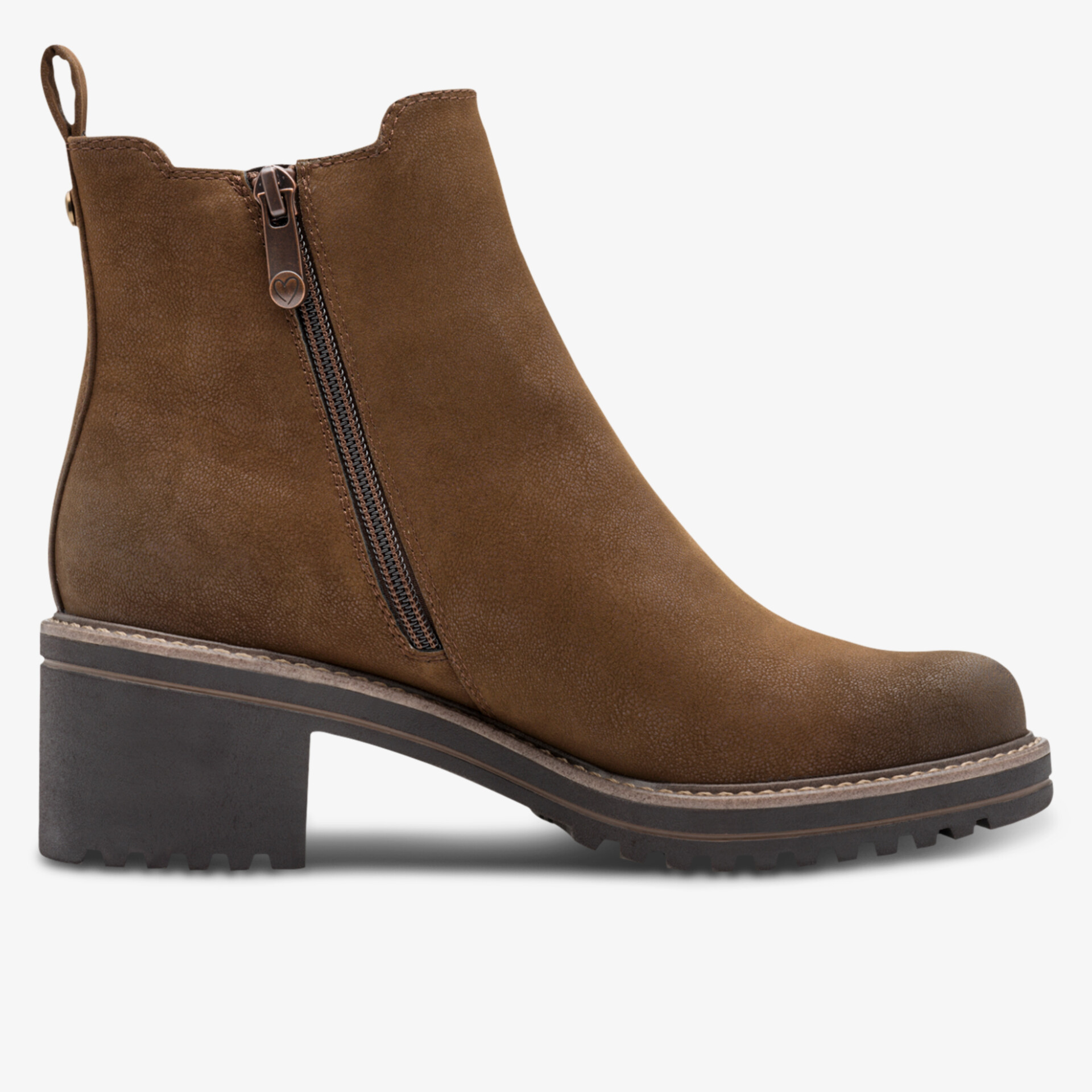 Elegant braune Lederstiefelette mit praktischem Reißverschluss und stabilem Blockabsatz