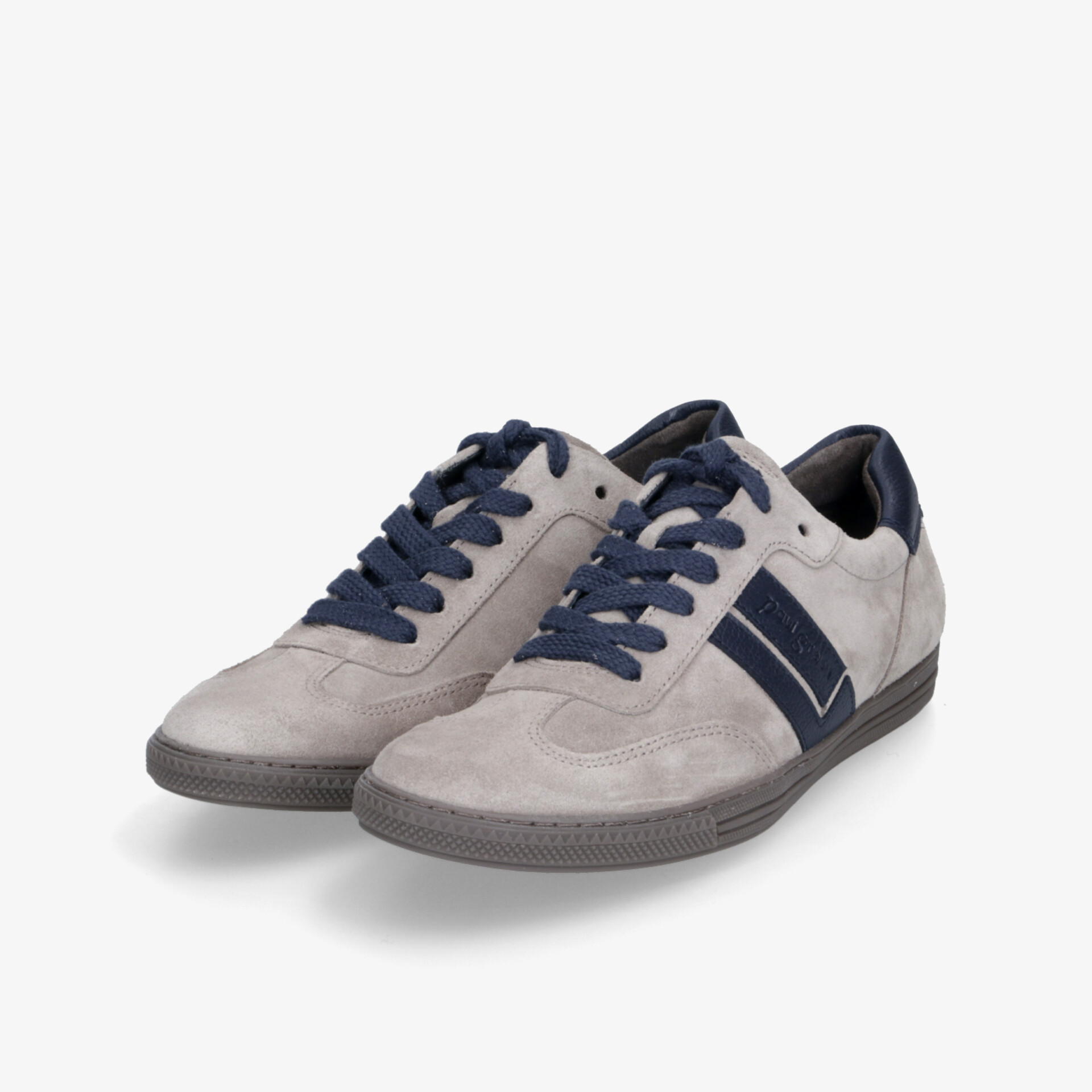 Sportliche graue Sneaker mit blauen Akzenten, bequem und leicht, flexibler Sohlenaufbau für optimalen Tragekomfort
