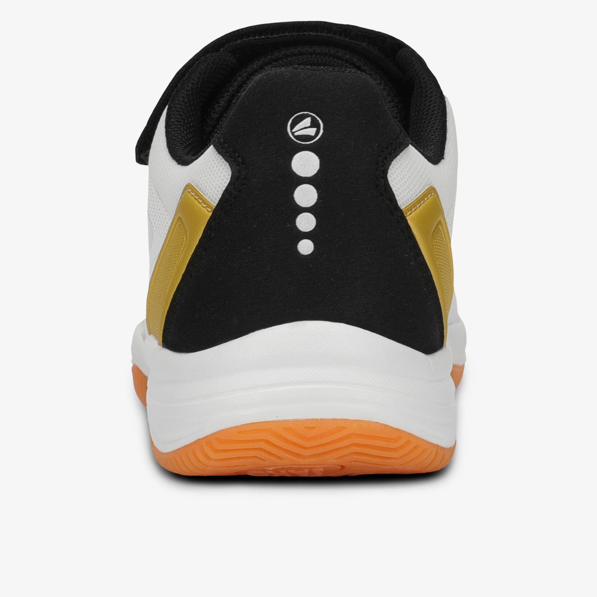 Rückansicht sportlicher Schuh mit stabiler Sohle und modischem schwarz-weißen Design
