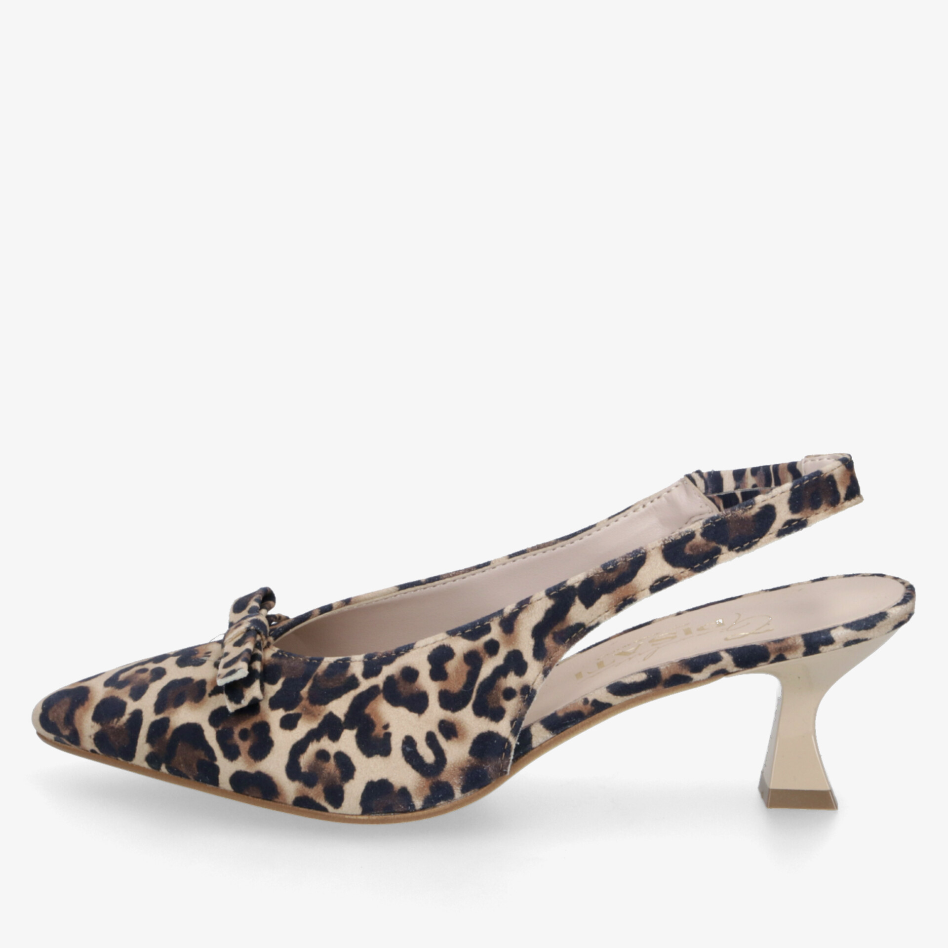 Eleganter Slingback-Pumps mit spitzer Form und bequemen Kittenheel im modischen Leopardenmuster