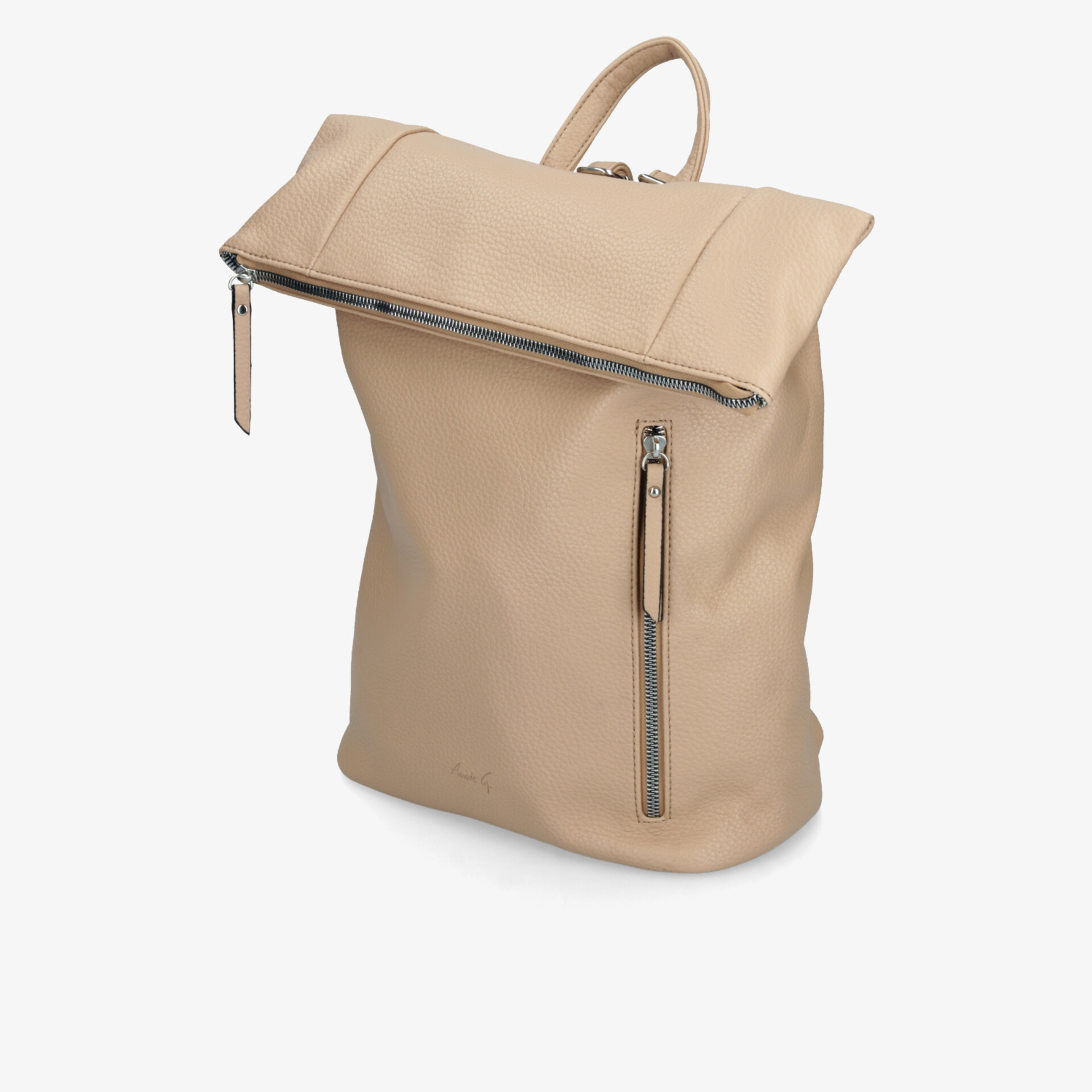 Moderner beiger Rucksack mit großer Öffnung und praktischem Reißverschluss, vielseitig und funktional im Einsatz