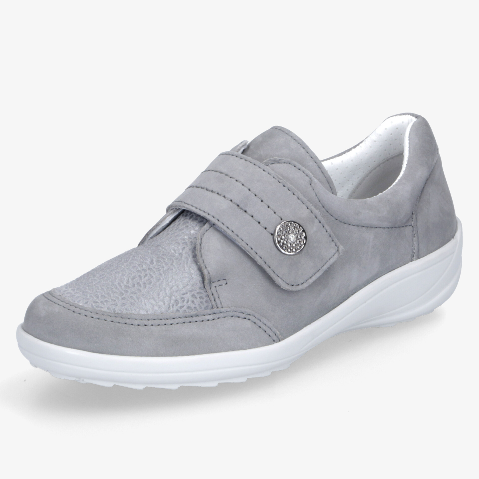 Grauer Sneaker mit praktischem Klettverschluss, leichter und bequemer Schuh für optimalen Tragekomfort