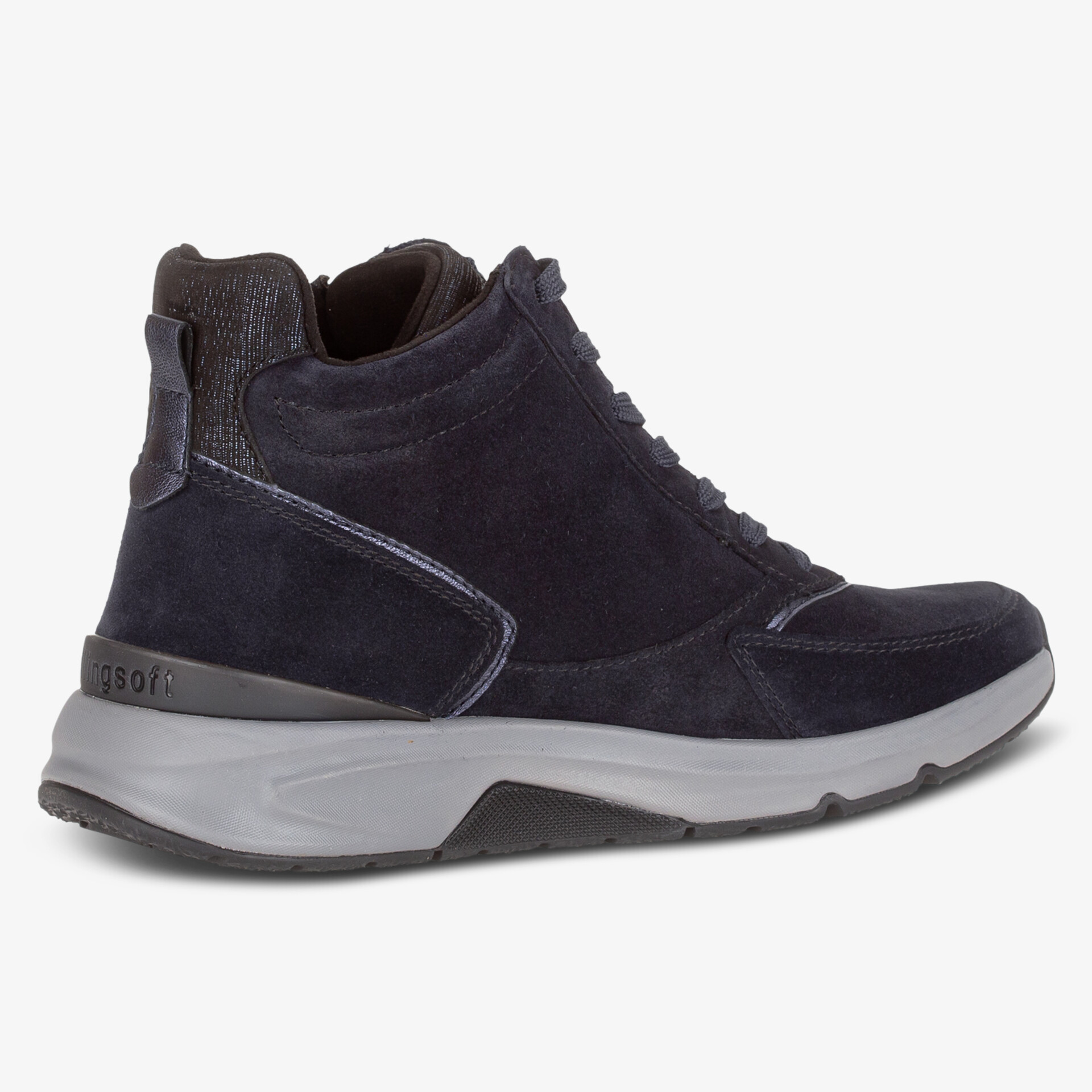 Moderner dunkelblauer Schuh mit komfortabler Passform und rutschfester Sohle seitliche Ansicht