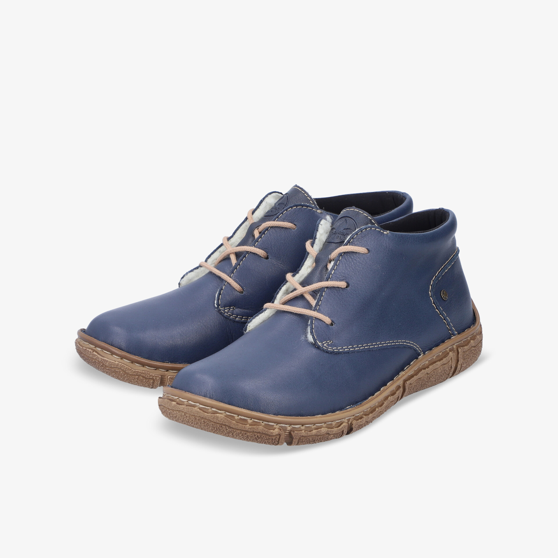 Blaues Paar Lederstiefel mit robusten Sohlen und bequemem Schnürverschluss für flexiblen, sicheren Tragekomfort