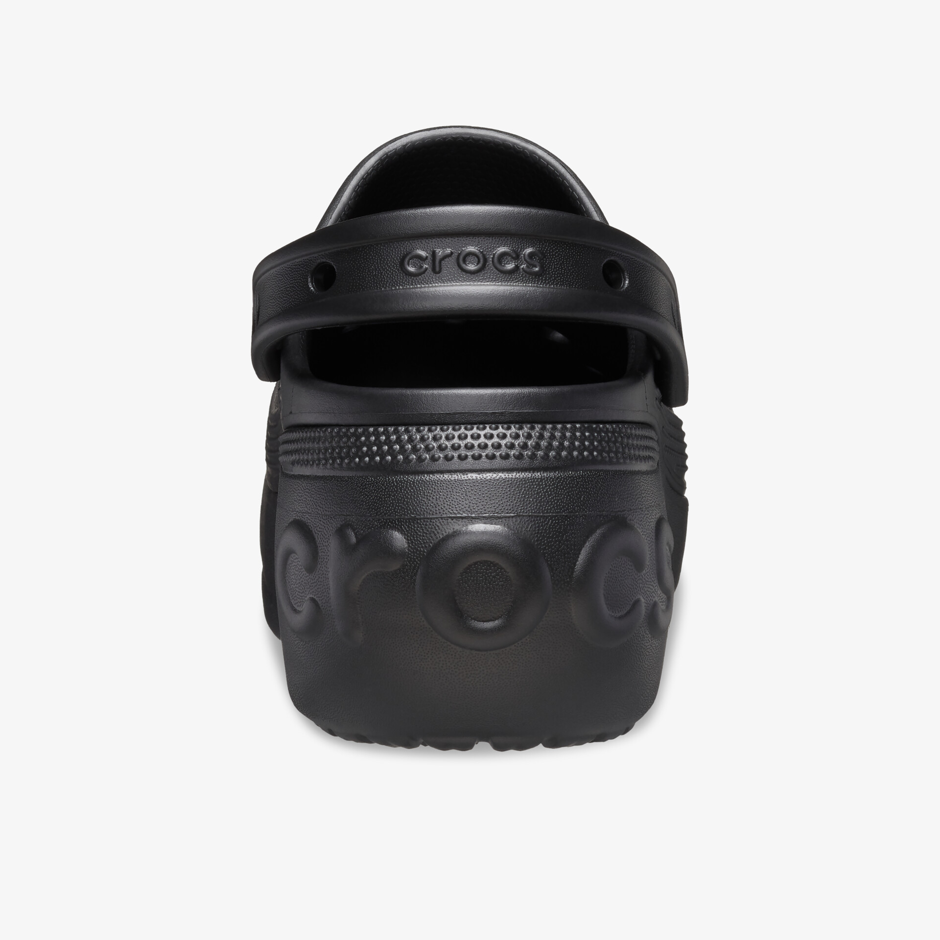 Schwarzer Crocs Schuh robust und bequem mit verstellbarem Fersenriemen und rutschfester Sohle hinten