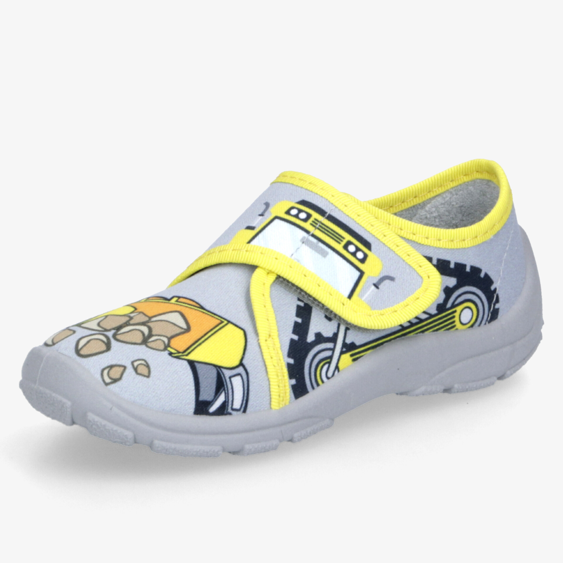 Bequemer Kinderschuh mit Bagger-Motiv, flexiblem Klettverschluss und rutschfester Sohle für sicheren Halt