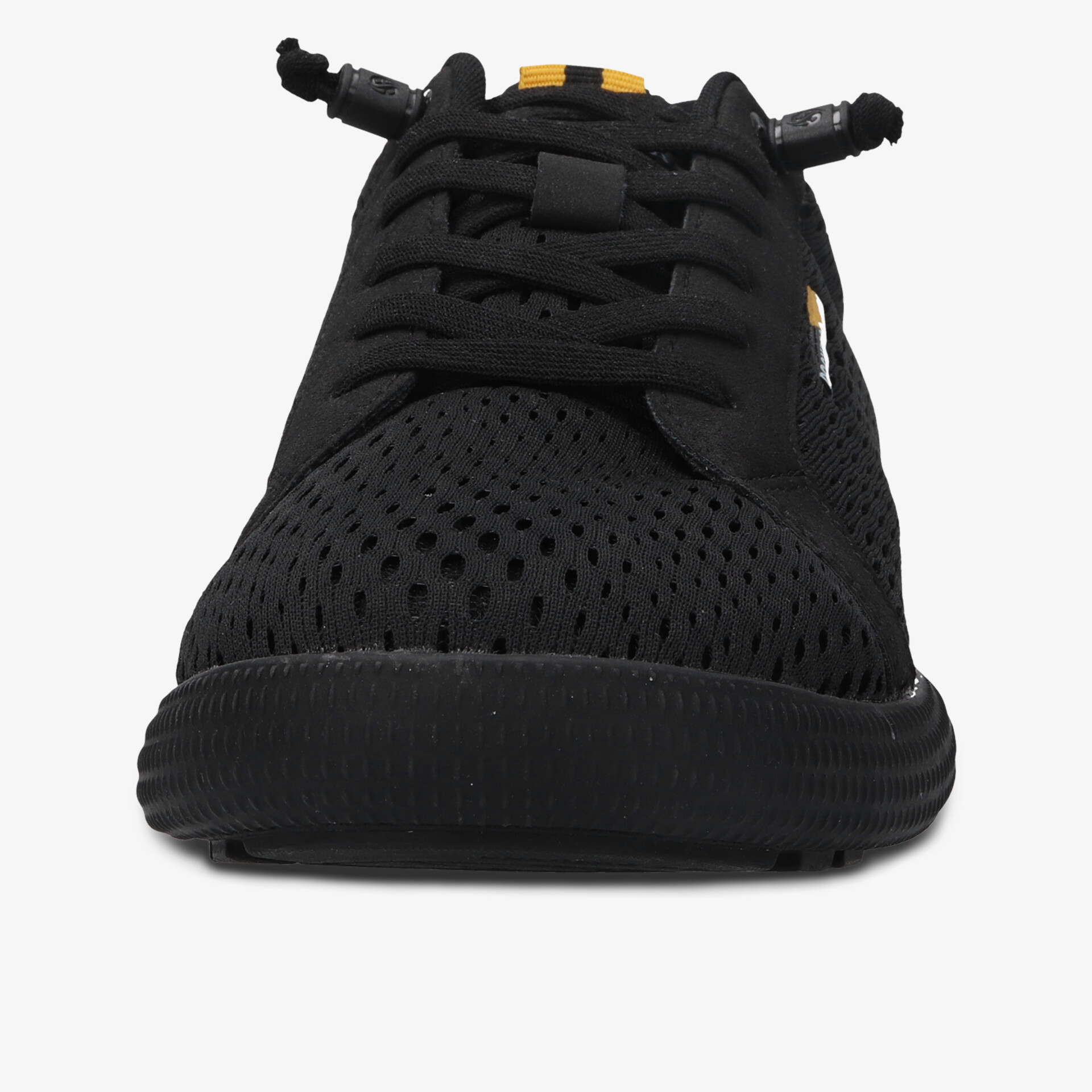 Schwarzer sportlicher Schuh mit atmungsaktivem Obermaterial und bequemer Schnürung vorne