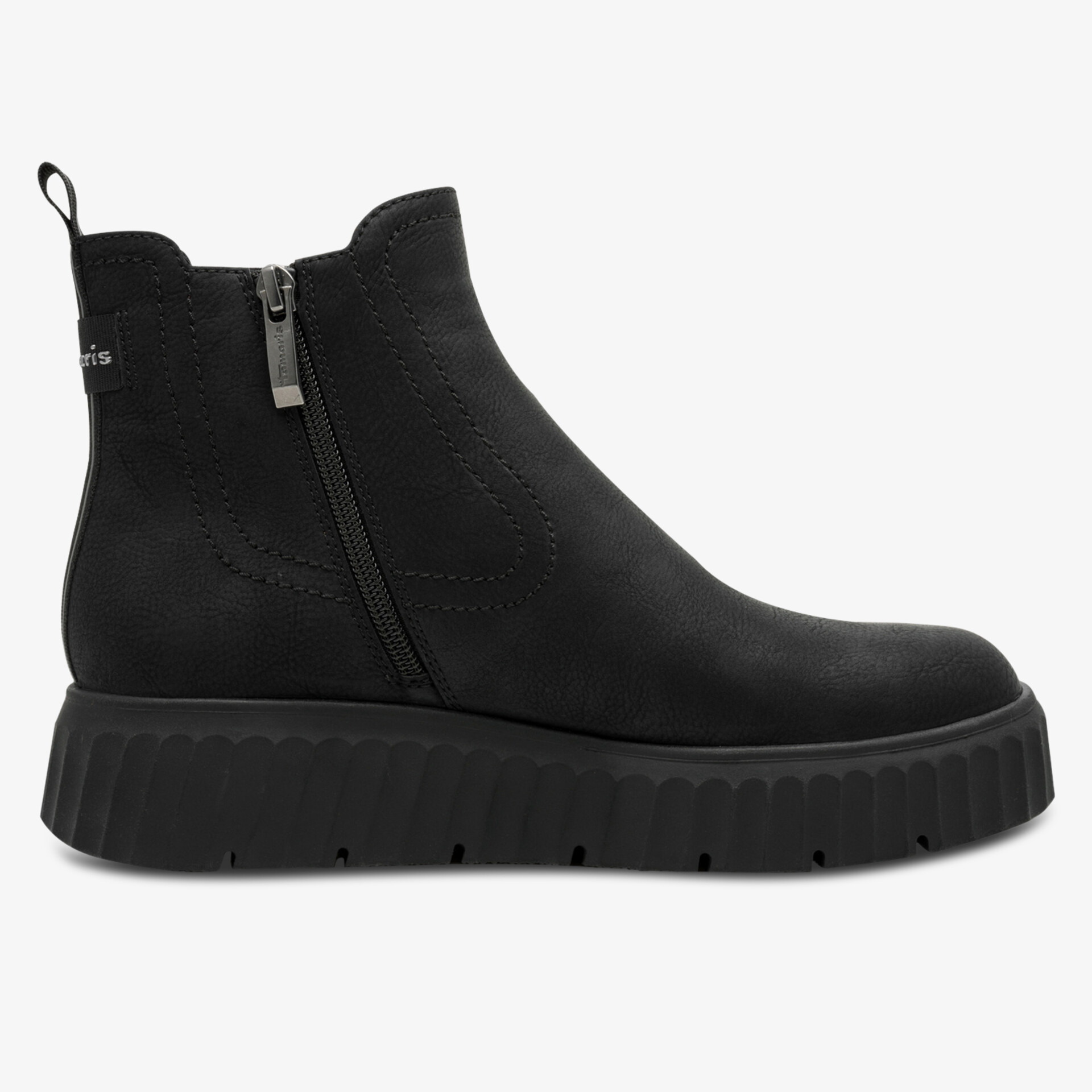 Schwarzer Stiefel mit robustem Reißverschluss und profilierter Gummisohle für optimalen Halt