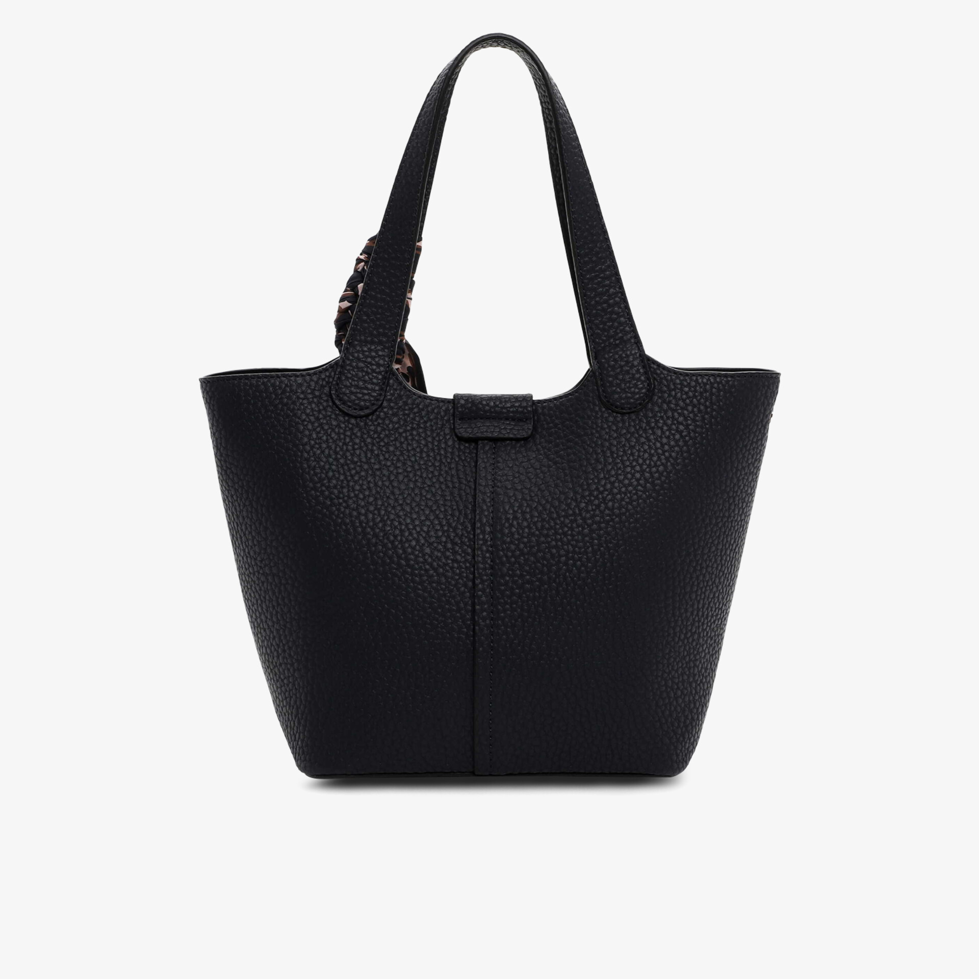 Elegante schwarze Tasche mit strukturierter Oberfläche und großen, robusten Henkeln für vielseitigen Einsatz