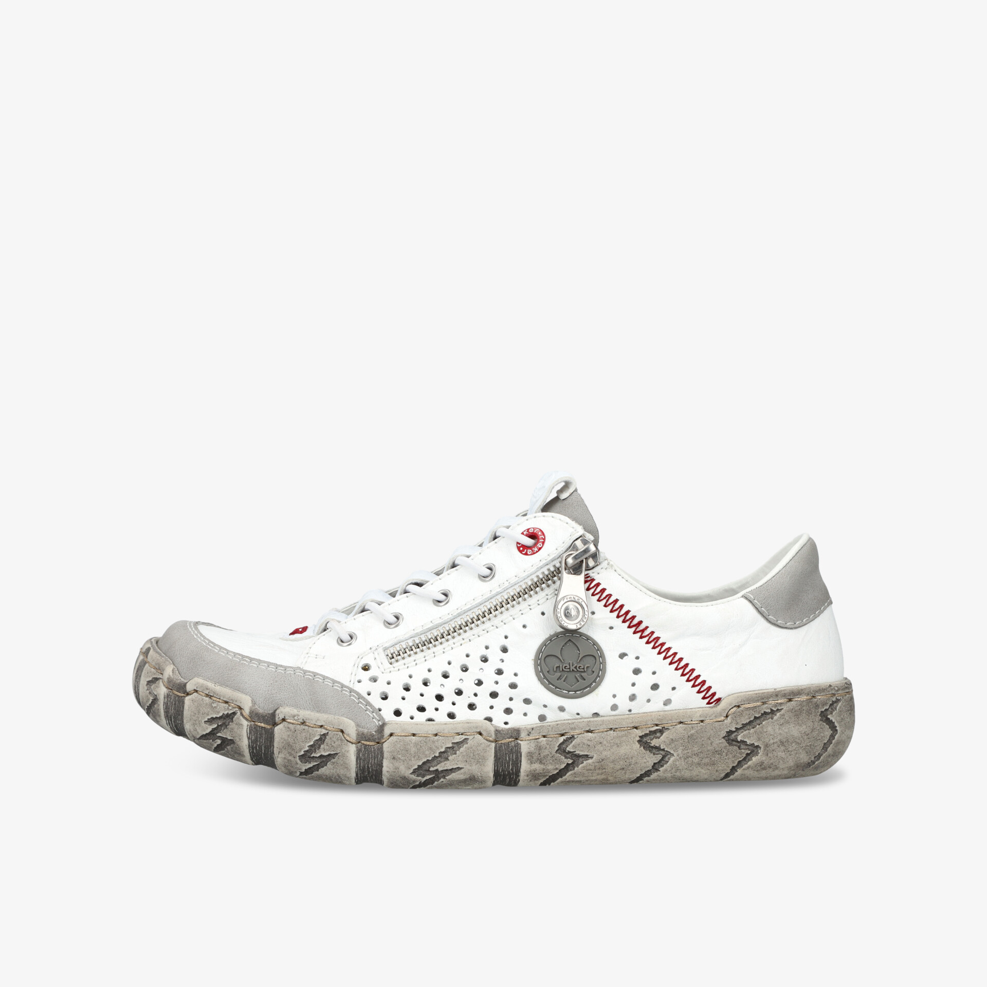 Weißer Sneaker mit Lochdesign und praktischem Reißverschluss, atmungsaktiv und komfortable, leichte Sohle