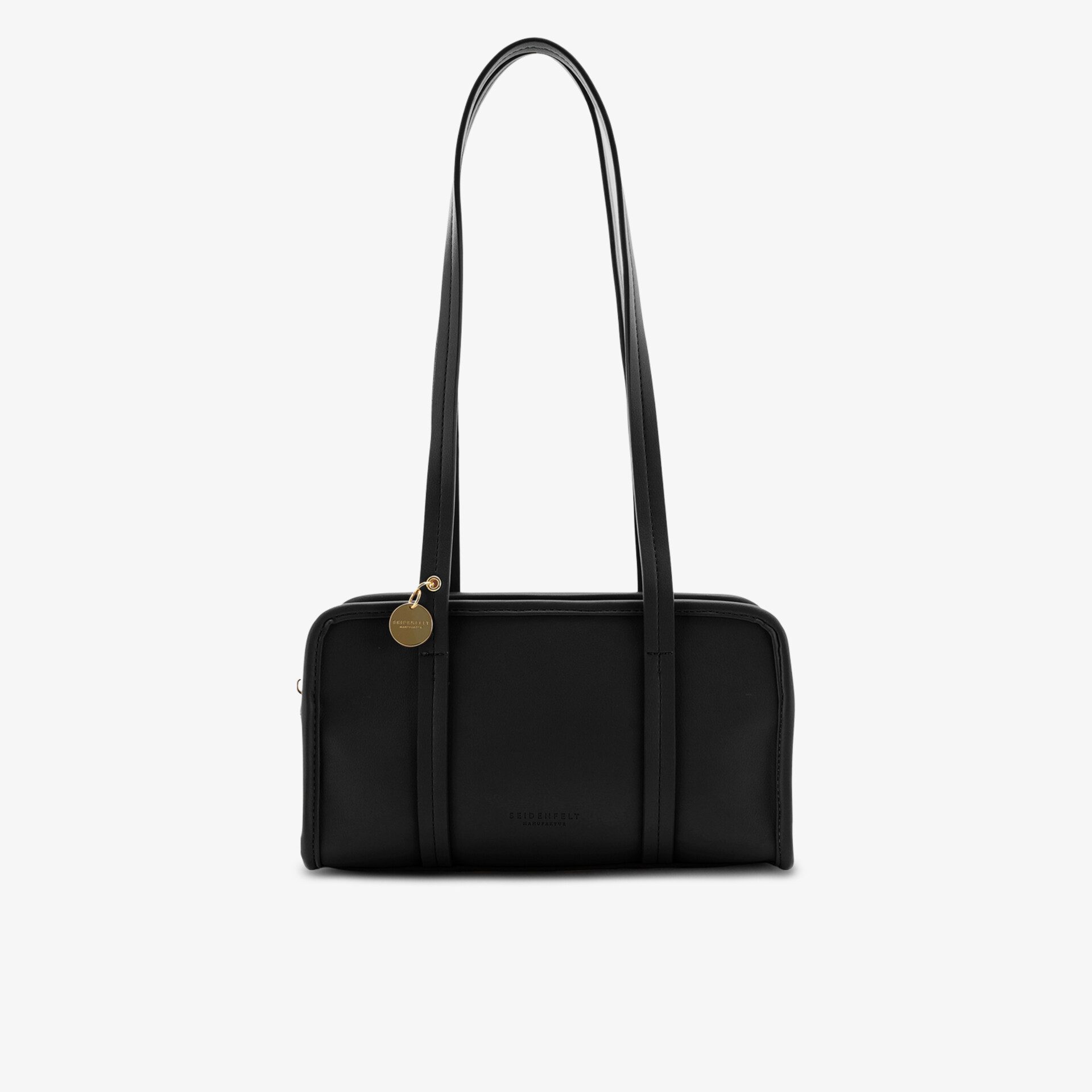 Elegante schwarze rechteckige Handtasche mit langem Tragegurt und schlichtem Design, ideal für den Alltag