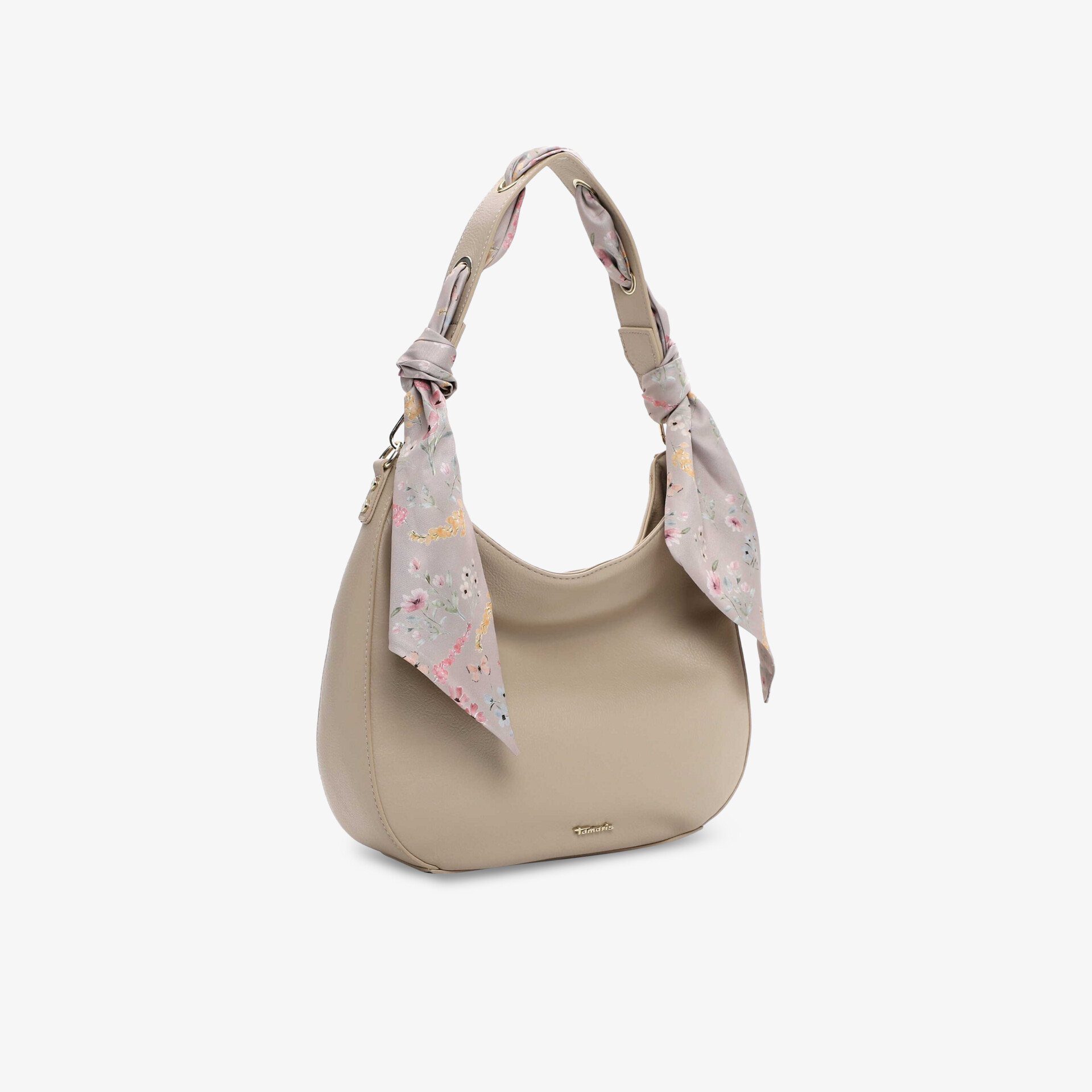 Beige Handtasche mit dekorativen Schleifen und weichem Material, elegantes Design und komfortabler Tragegriff