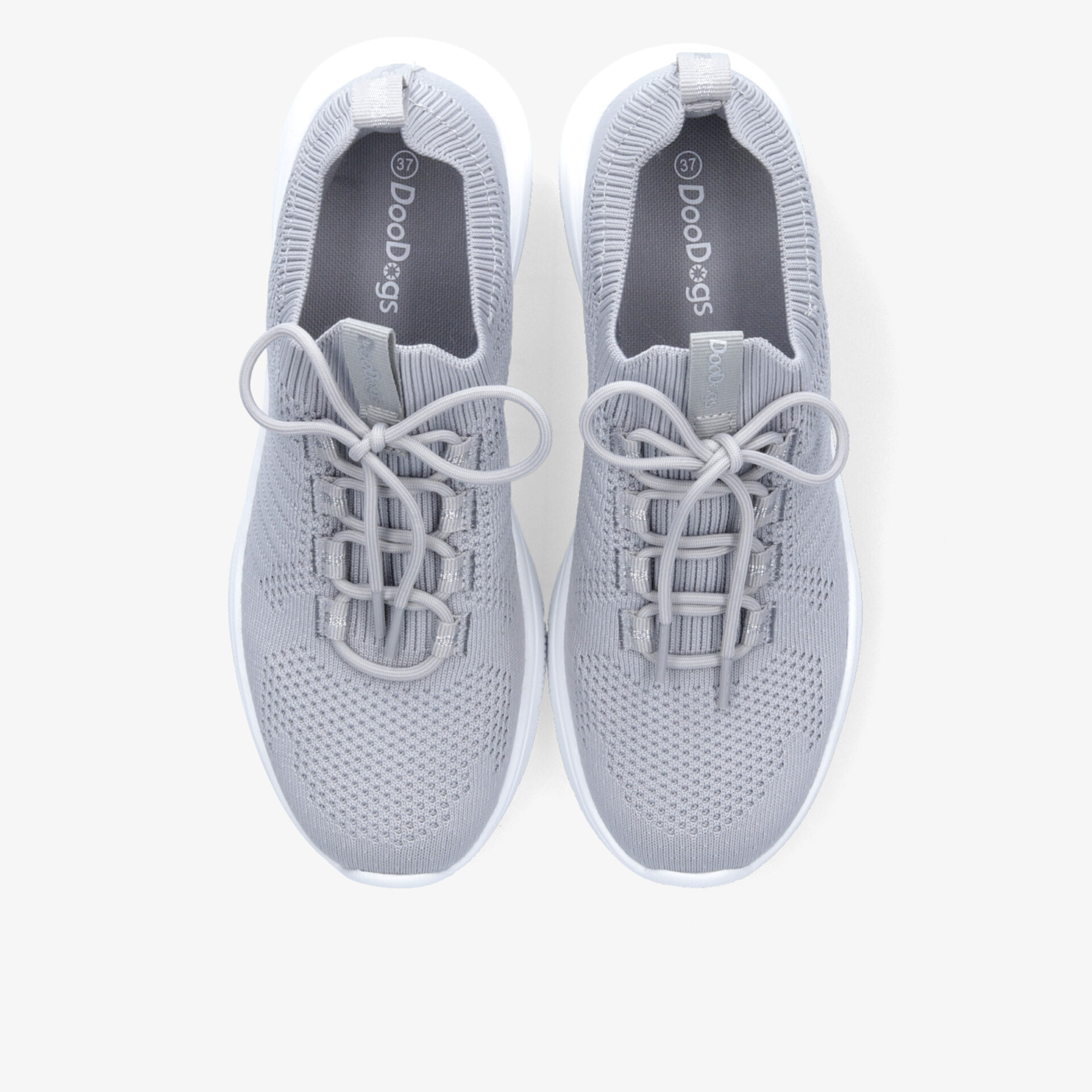 Leichte graue Sportschuhe mit atmungsaktivem Material und bequemer Passform, Draufsicht auf das Paar