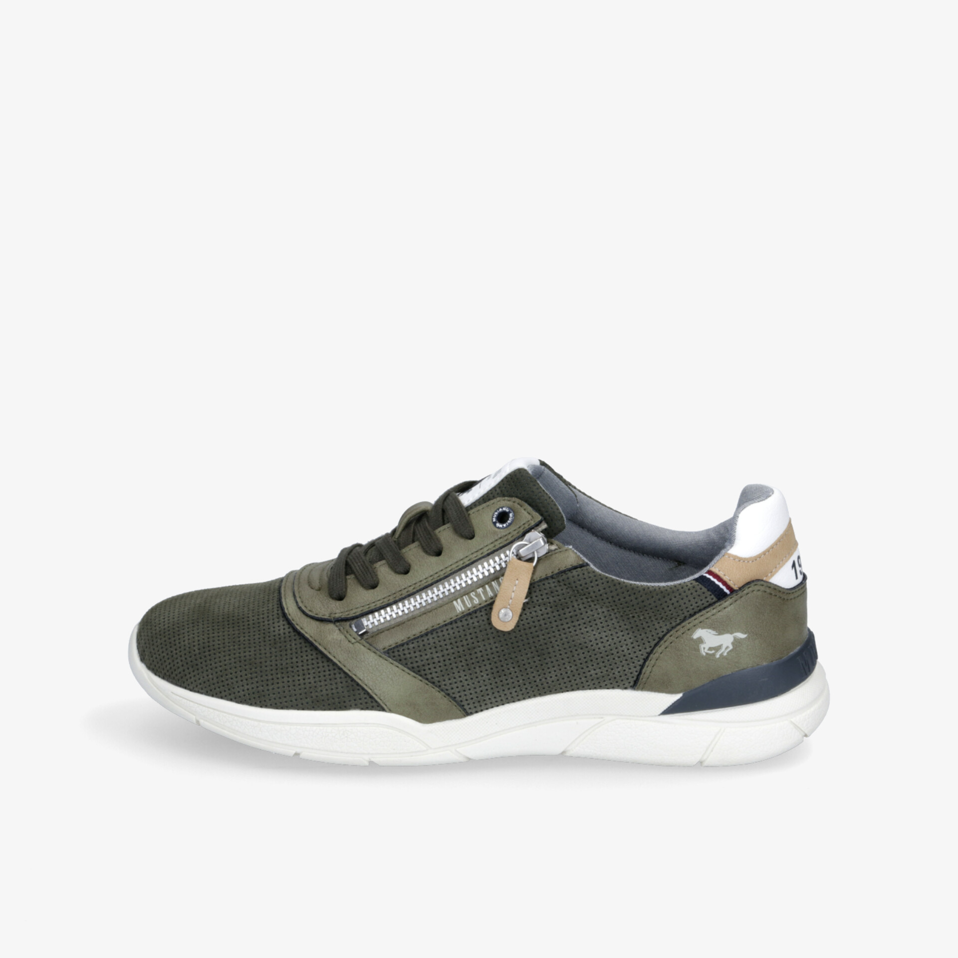 Sportlicher grüner Sneaker mit Reißverschluss, flexibler weißer Sohle und angenehmem Tragekomfort in klarer Seitenansicht