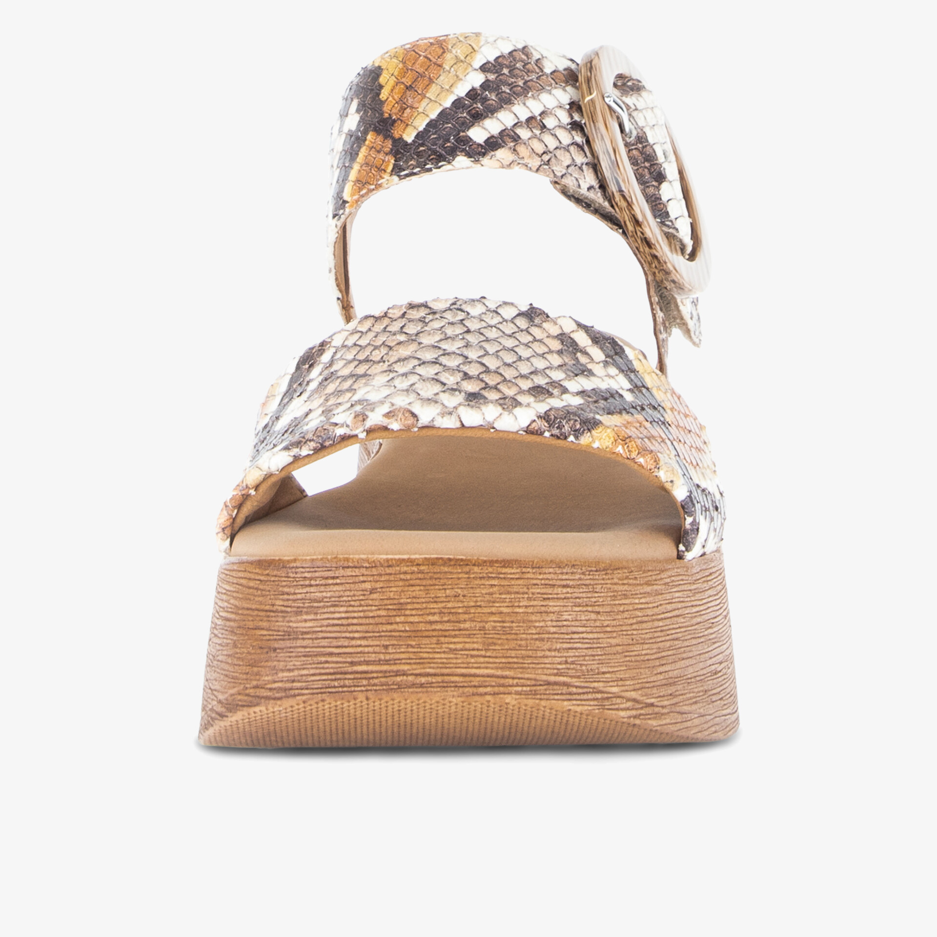 Elegante Plateausandalen mit Schlangenlederoptik und verstellbarem Riemen für optimalen Komfort.