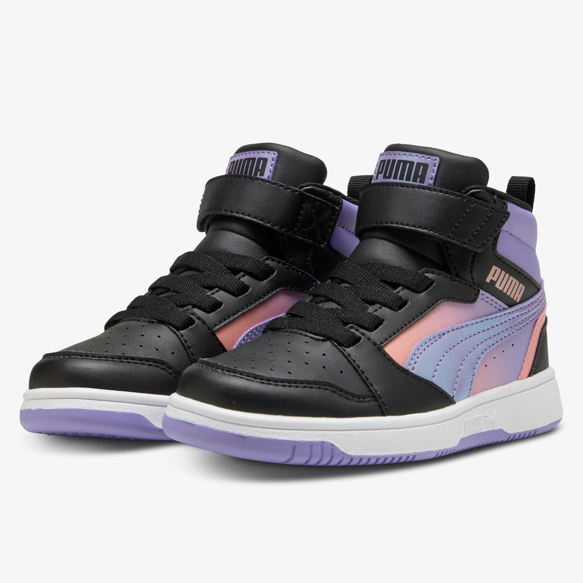 Stylish high-top sneaker with cushioned sole, supportive ankle strap, and vibrant multi-color accents for comfort and durability