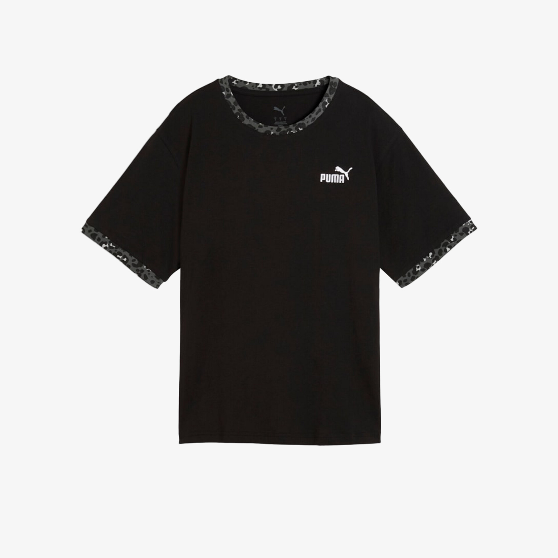 Schwarzes Puma T-Shirt mit kurzem Arm und kleinem Logo vorne, sportlich und bequem geschnitten