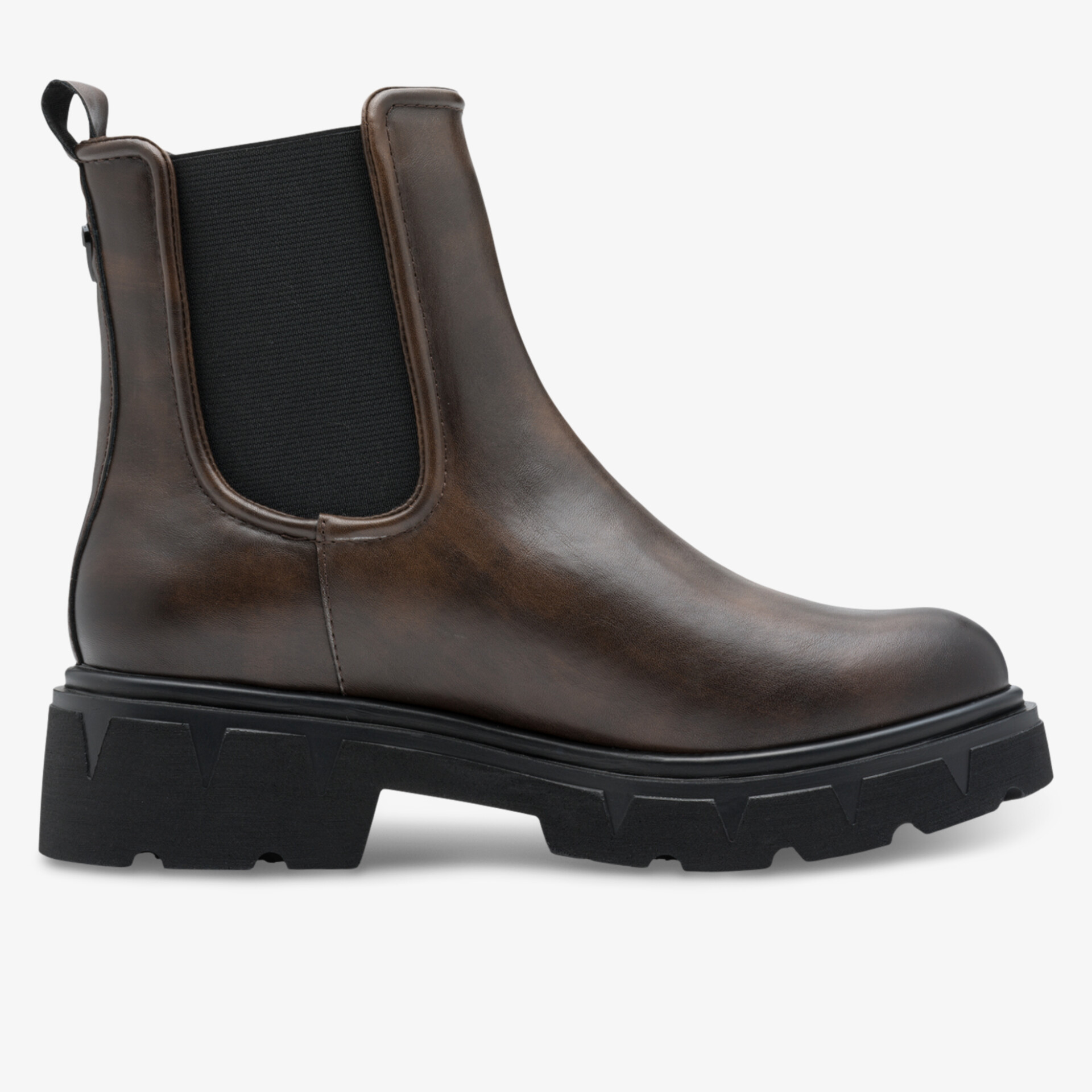 Brauner Chelsea Boot aus Leder mit elastischen Einsätzen und robuster Profilsohle für stilvollen Komfort