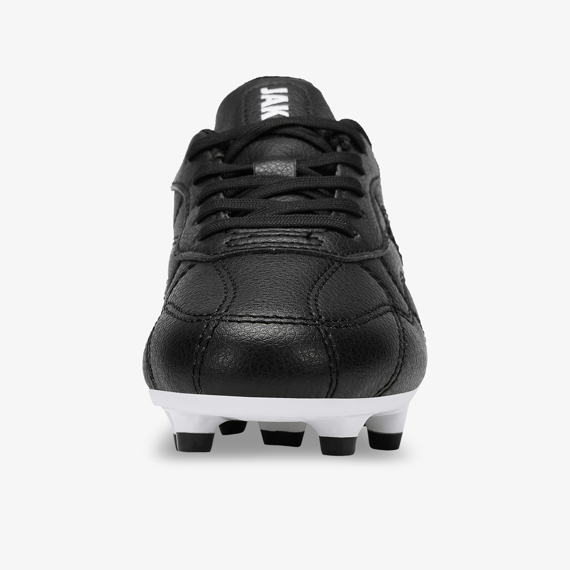 Robuster, schwarzer Fußballschuh mit Stollen für optimalen Grip auf Rasen. Komfortable Passform und sportliches Design.