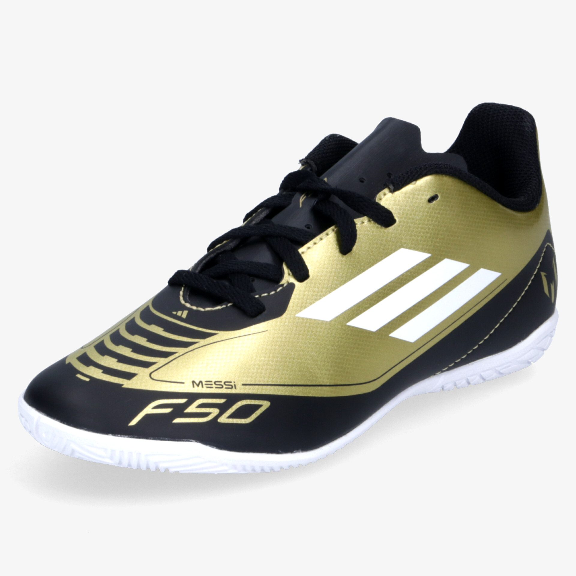 Leichter Fußballschuh in gold und schwarz mit rutschfester weißer Sohle und präziser Passform für schnelle Bewegungen
