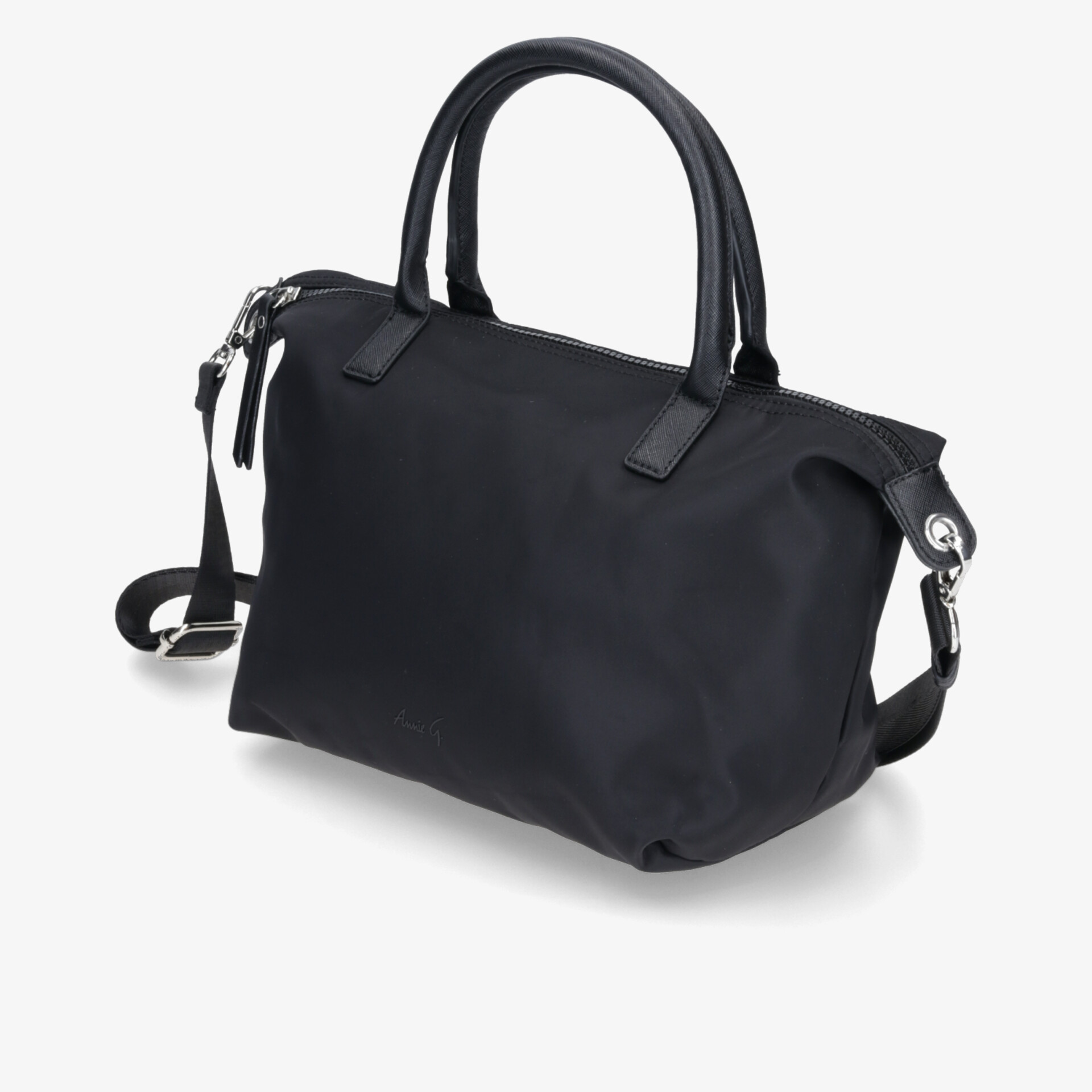 Elegante schwarze Tasche mit Handgriffen und Schultergurt, ideal für den Alltag und vielseitige Nutzung