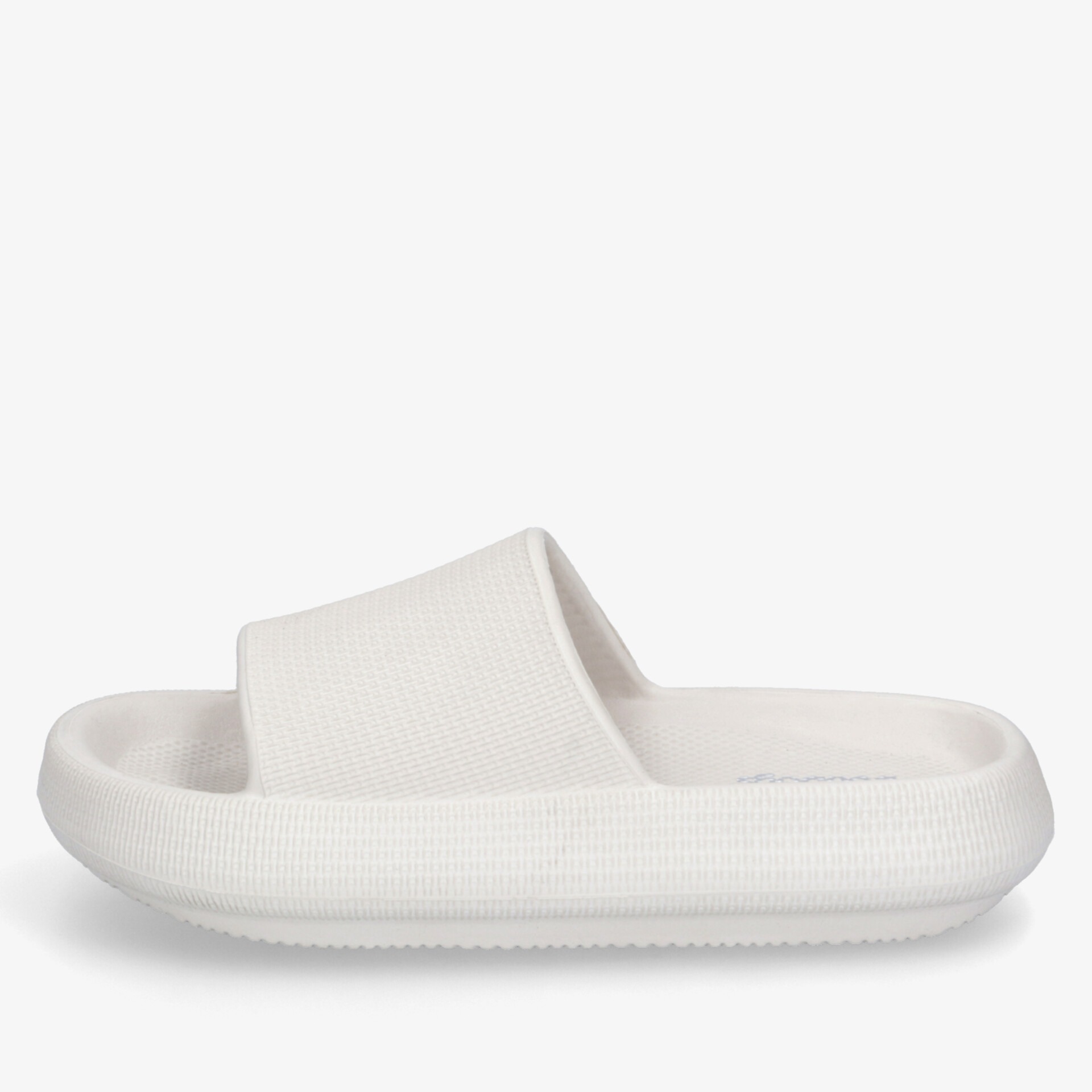 Weiße komfortable Badelatschen mit weicher gepolsterter Sohle und rutschfestem Design für angenehmen Tragekomfort