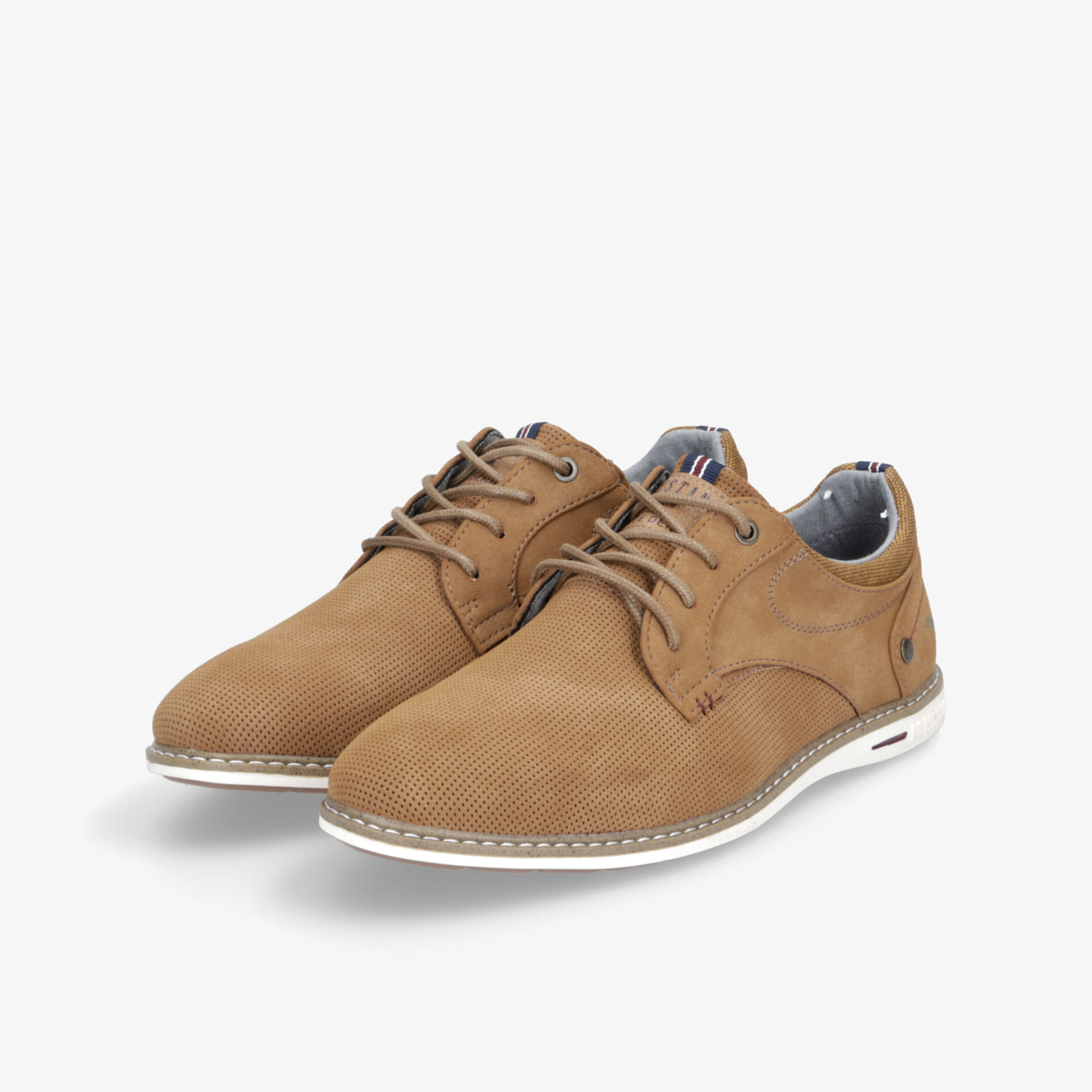 Braune Schuhe mit dekorativer Perforation und weißer Sohle, sportlich und bequem im modischen Design