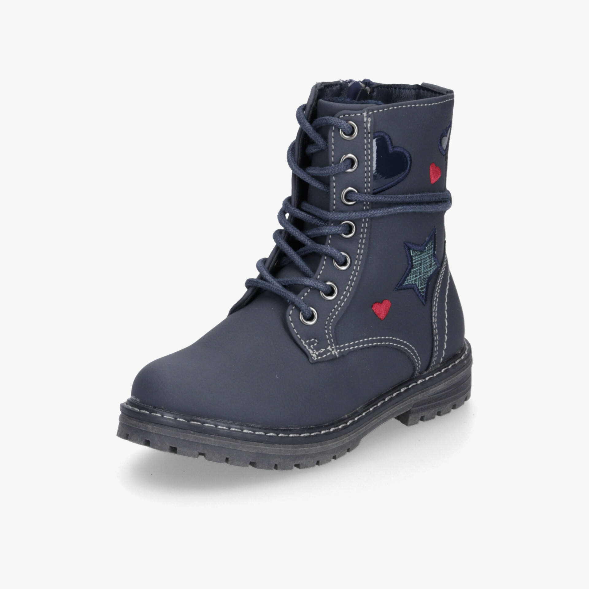Robuster dunkelblauer Stiefel mit stabiler Schnürung und rutschfester Sohle, warmer Innenausstattung und modischem Design