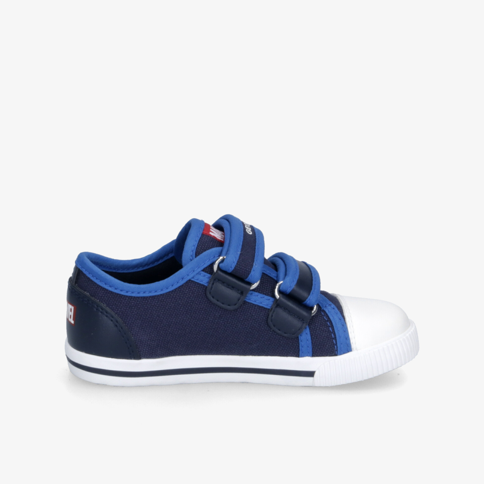 Blauer Sneaker mit Klettverschluss und robuster Sohle, ideal für sportliche Freizeitaktivitäten.