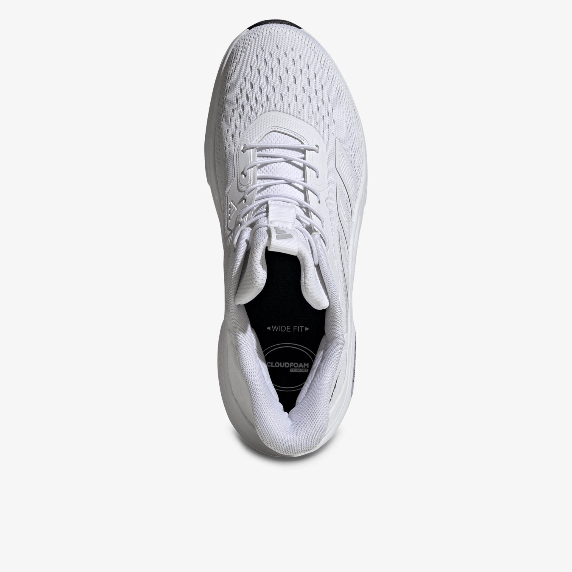 Moderner weißer Sportschuh mit atmungsaktivem Obermaterial und bequemer Passform, Draufsicht