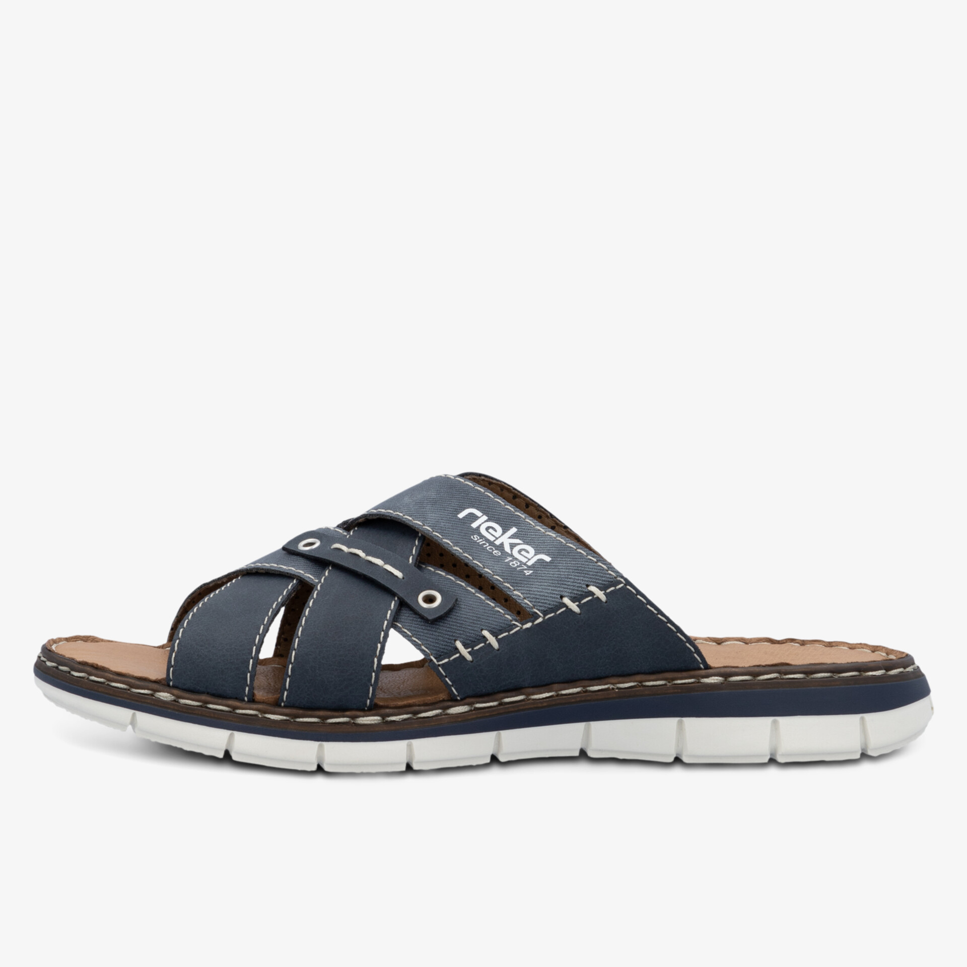 Bequeme blaue Schaftsandale mit rutschfester weißer Sohle und modischem Kreuzriemen-Design