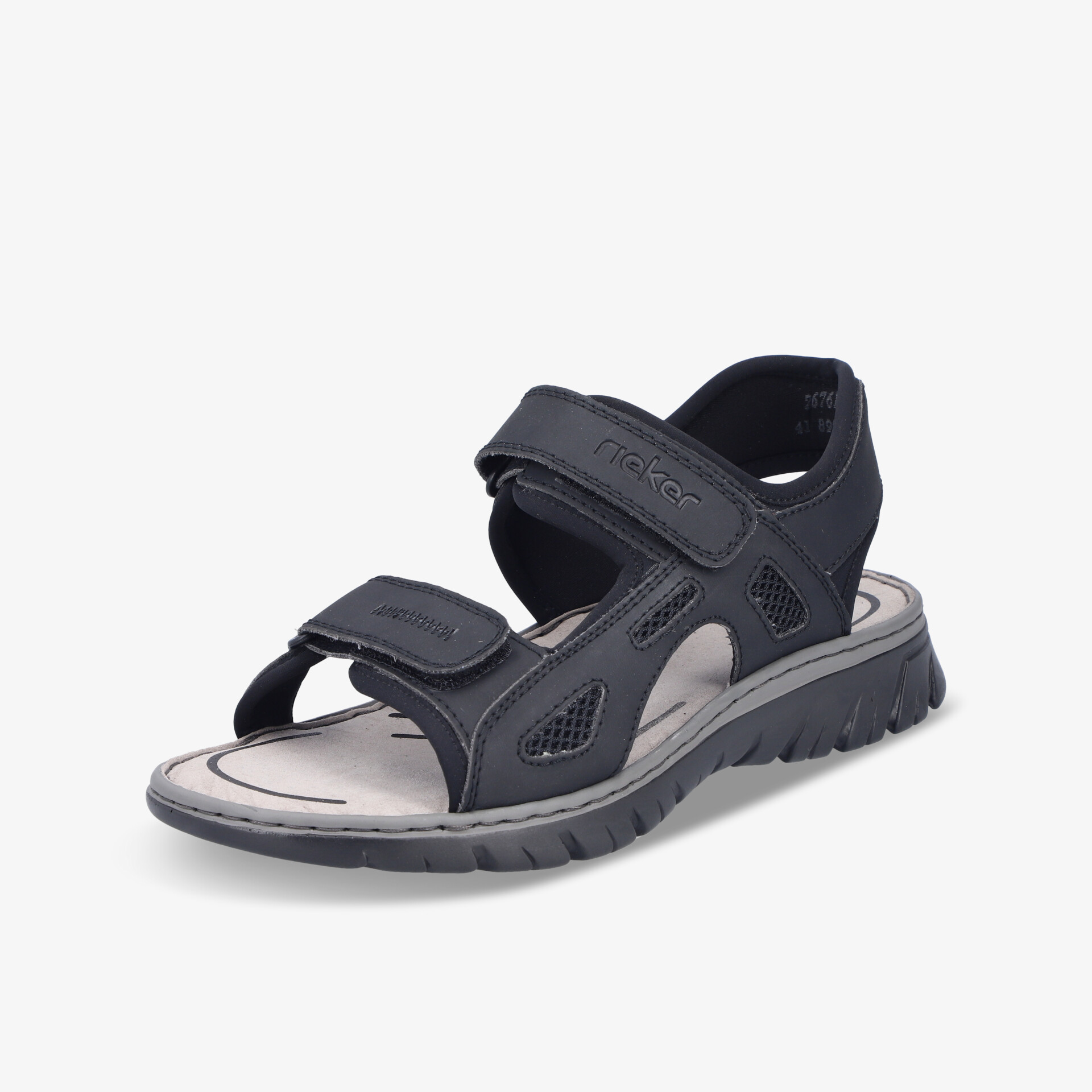 Sportliche schwarze und graue Sandale mit verstellbaren Klettverschlüssen und komfortabler, rutschfester Sohle