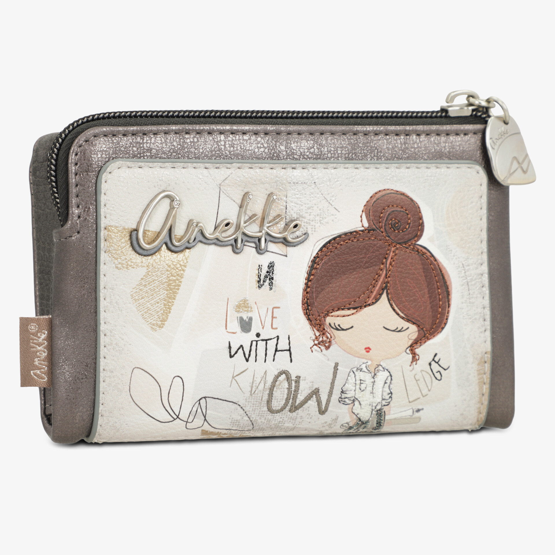 Kleines Portemonnaie mit Reißverschluss und süßer Mädchen-Illustration, ideal für Alltag und unterwegs