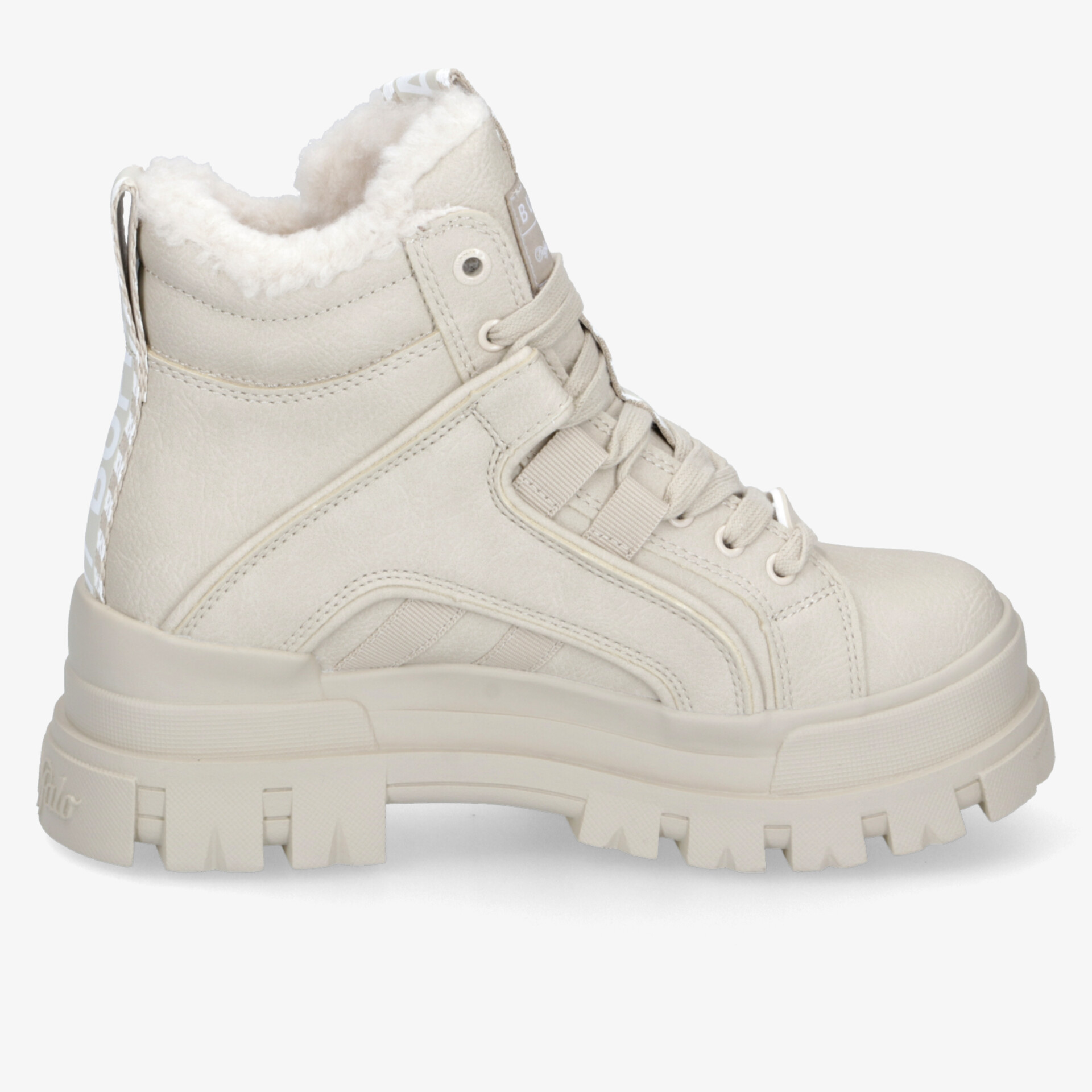 Beiger Winterstiefel mit dicker Profilsohle und warmem, gepolstertem Innenkragen für optimalen Halt und Komfort