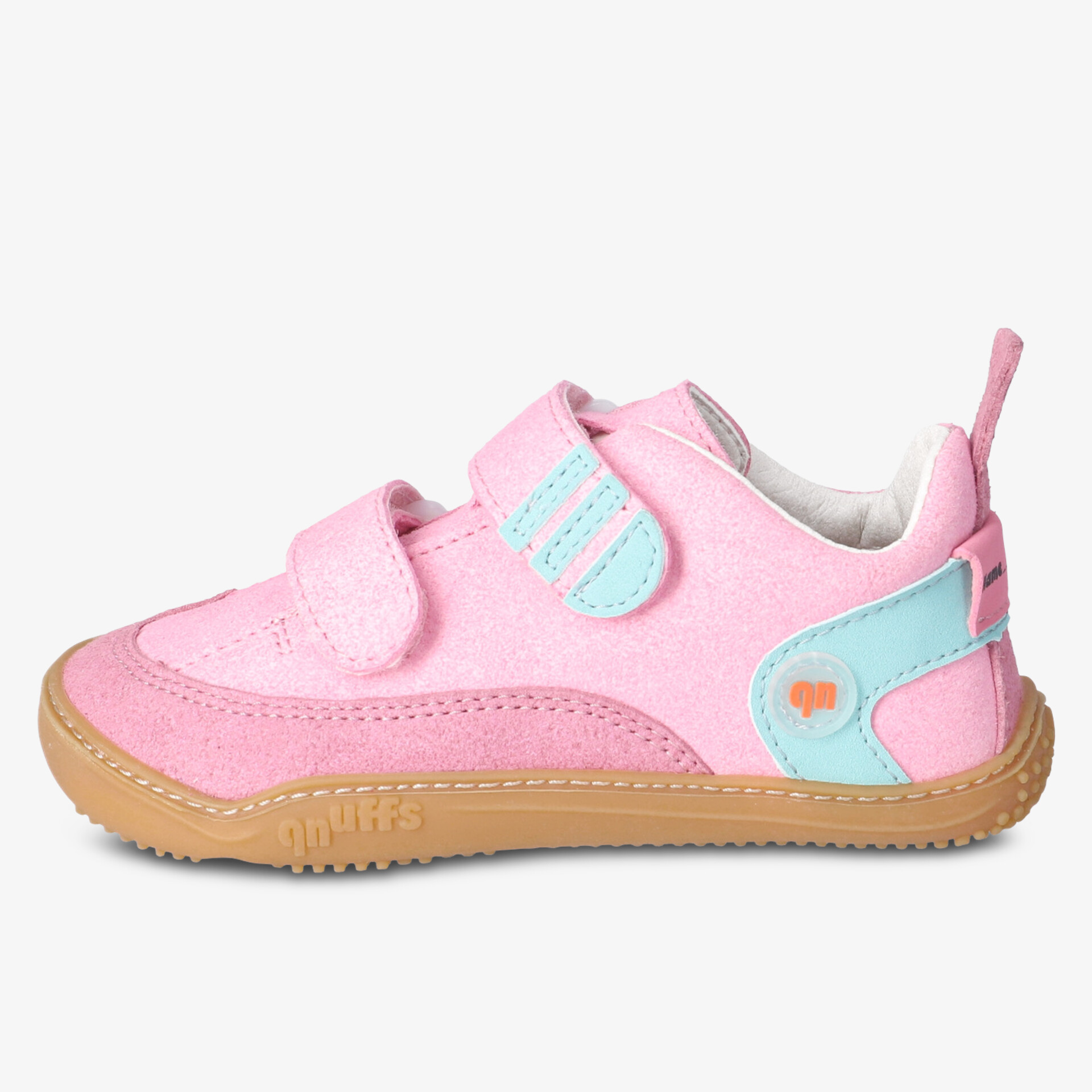 Bequemer Kinder-Sneaker mit Klettverschluss und rutschfester Sohle in pink-türkisem Design.