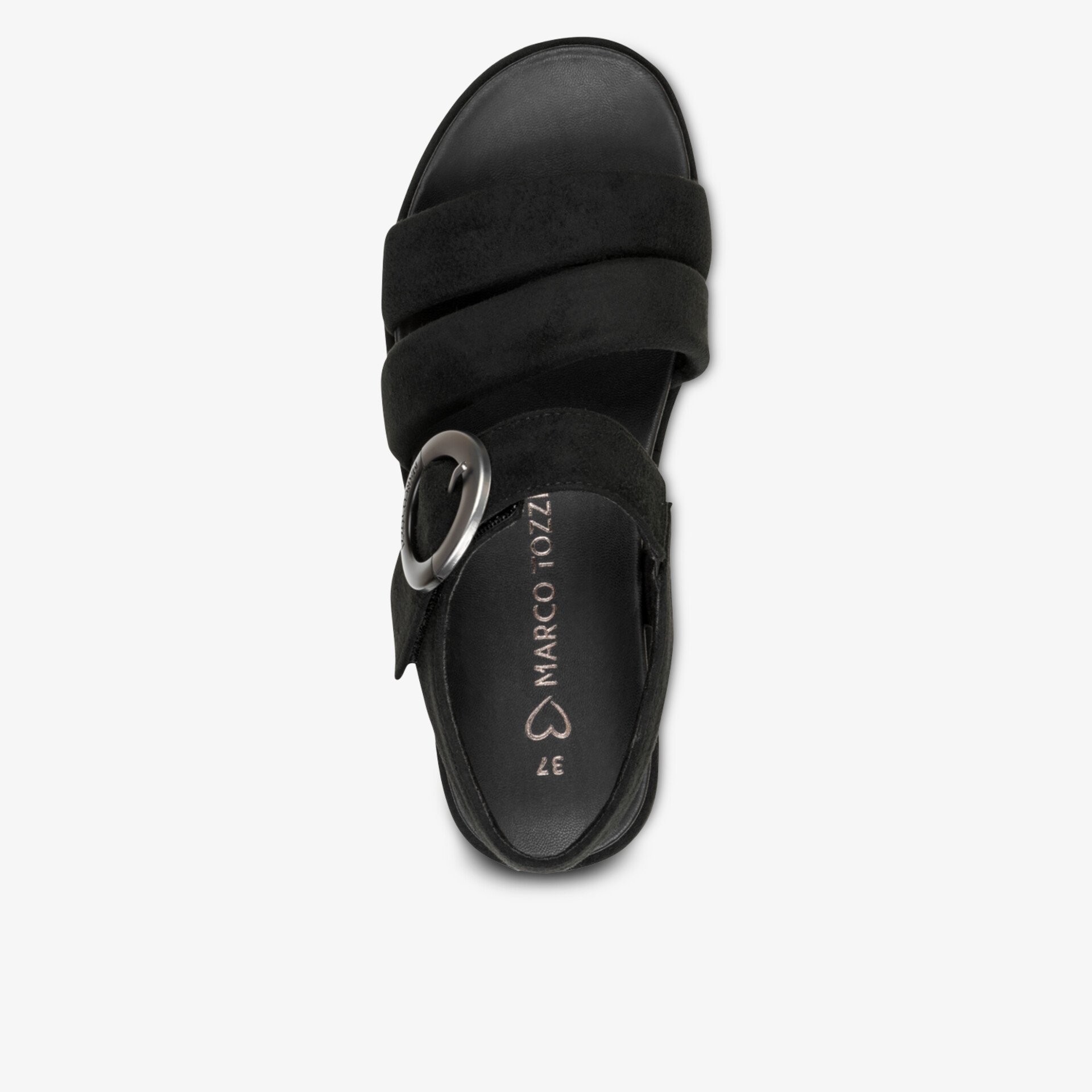 Schwarzer Schuh mit verstellbarem Riemen und weichem Material für komfortablen Halt