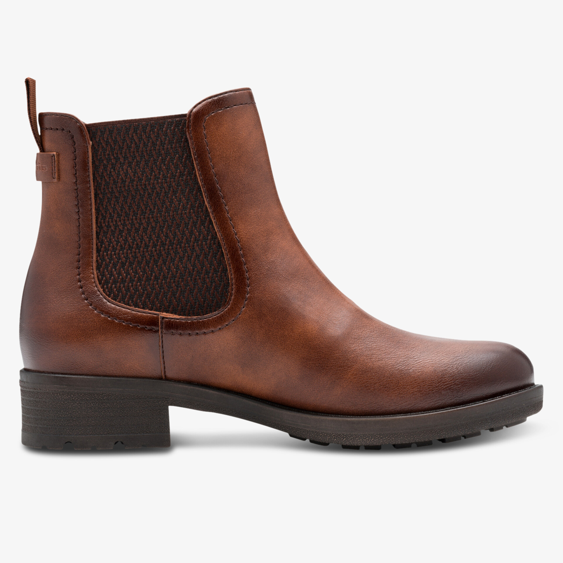 Brauner Chelsea Boot mit glattem Leder, elastischen Seiteneinsätzen und robustem Absatz für vielseitigen Komfort