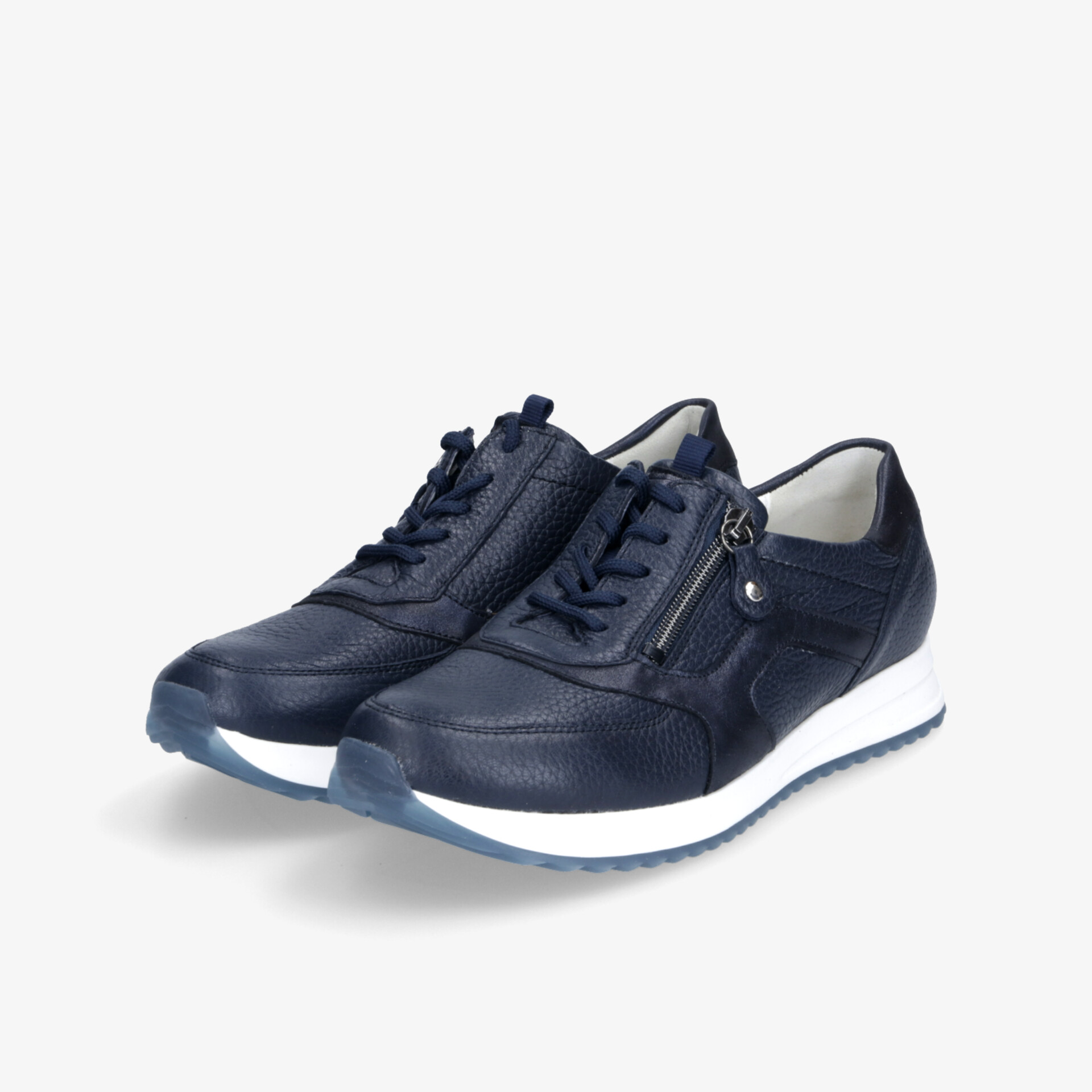 Dunkelblaue leichte Sneaker mit Reißverschluss und Schnürung, sportlich und bequem für den Alltag