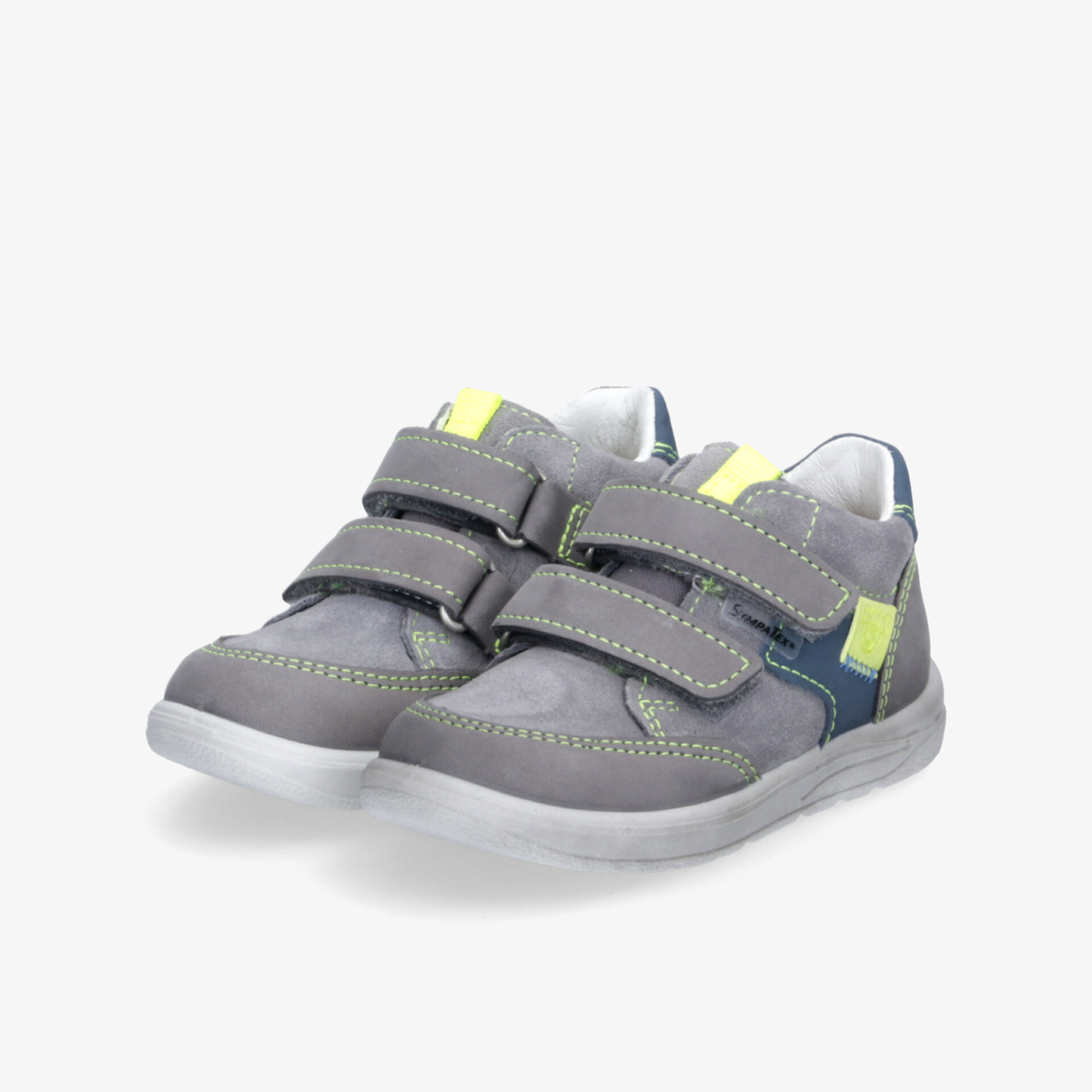 Bequeme graue Schuhe mit zwei Klettverschlüssen, rutschfeste Sohle und flexiblem Design für optimalen Tragekomfort