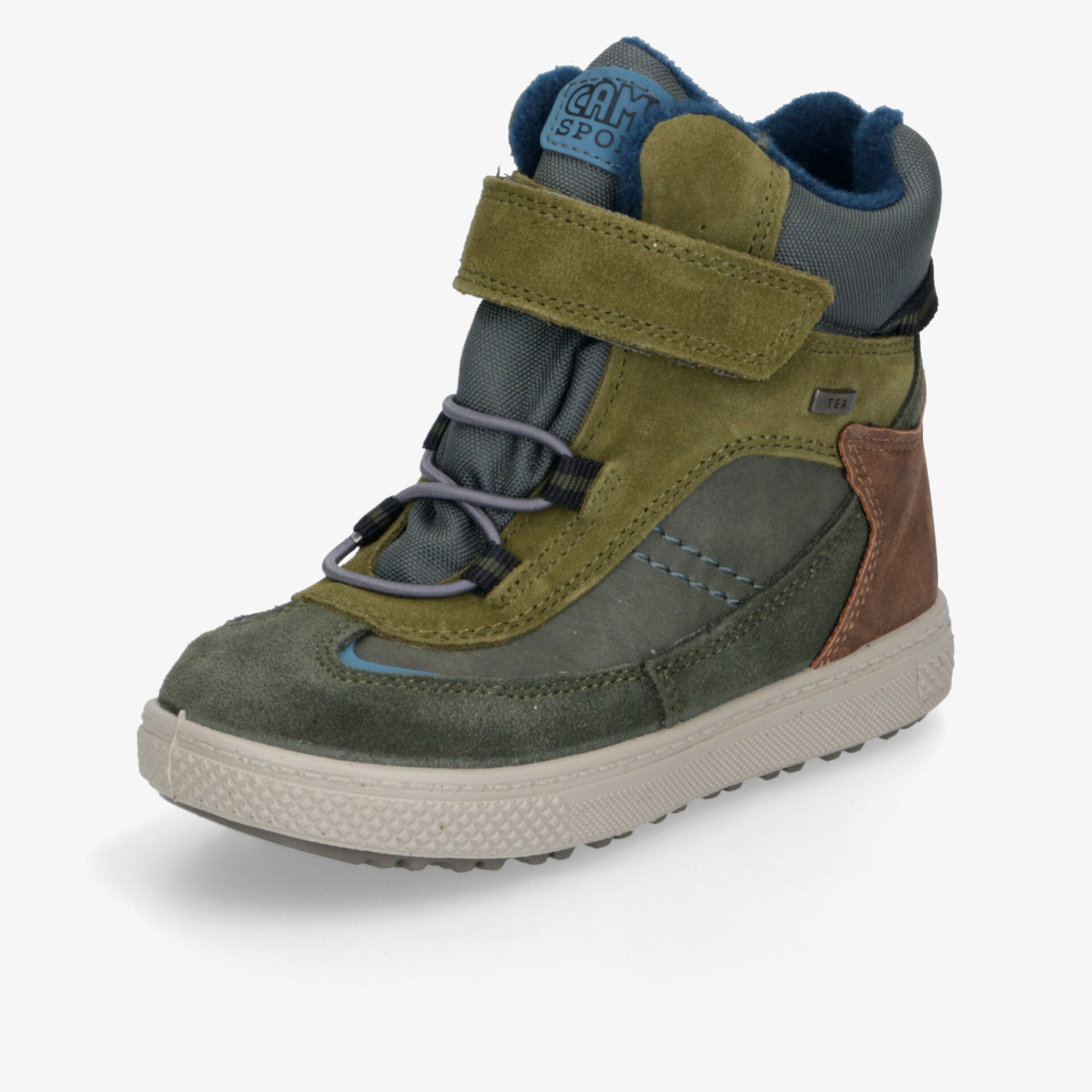 Robuster Freizeit-Sneaker in Olivgrün mit Klettverschluss und gepolstertem Schaft, ideal für bequemen Alltag